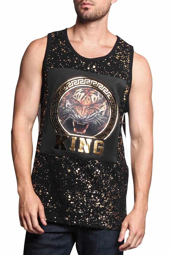 Men’s Tiger King 3D Embossed Foil Print Sleeveless T-shirts Tank Top TT54-I9H