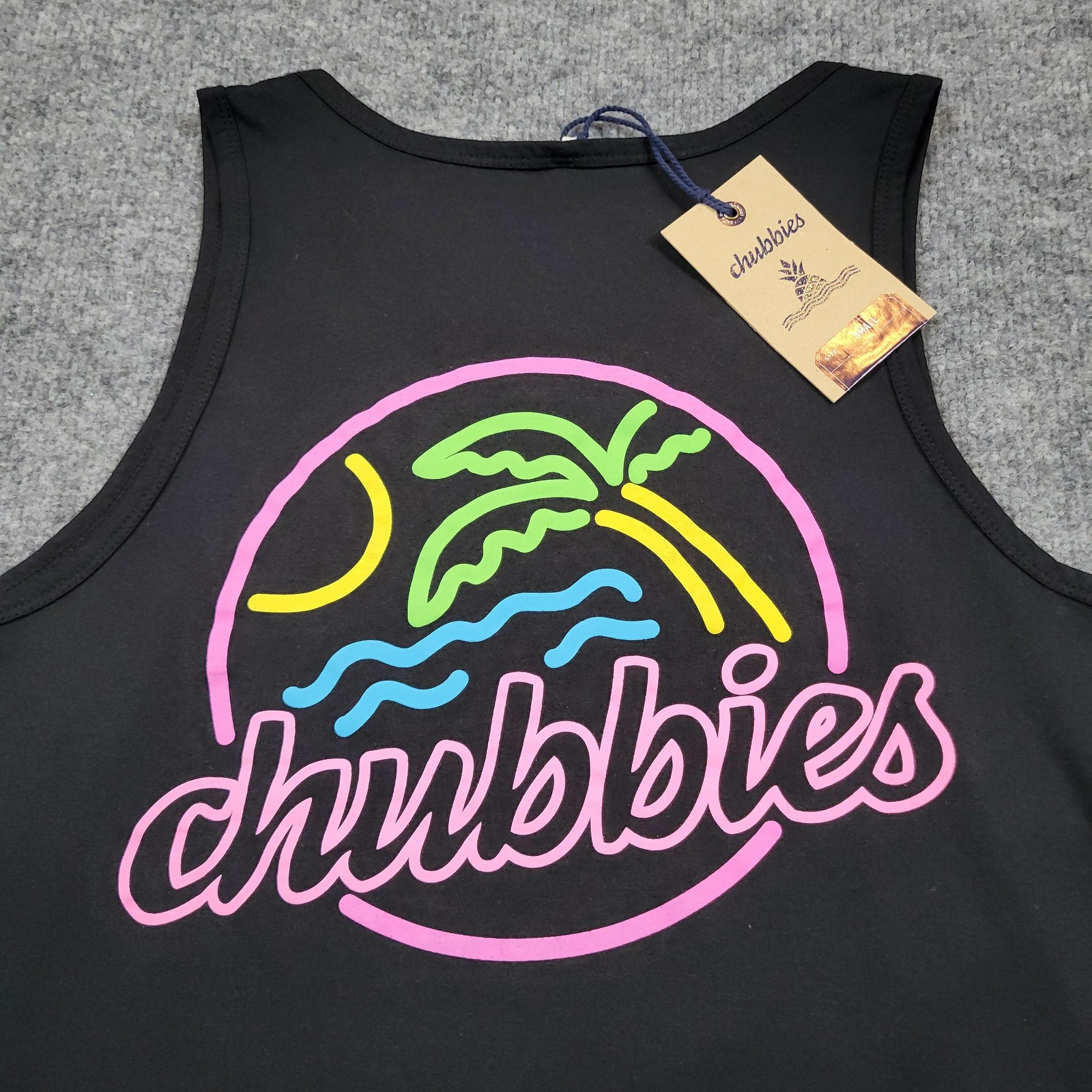 Chubbies Shirt Mens Small Black Neon Dream Tank Top Tropical Beach Graphic Tee