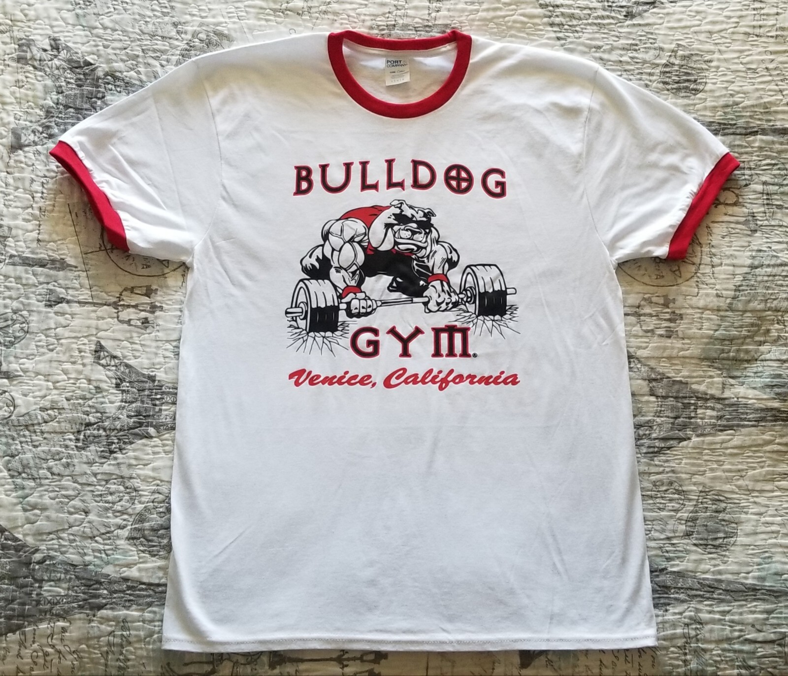 Bulldog Gym Venice Beach California Bodybuilding Muscle Workout Ringer T-Shirt