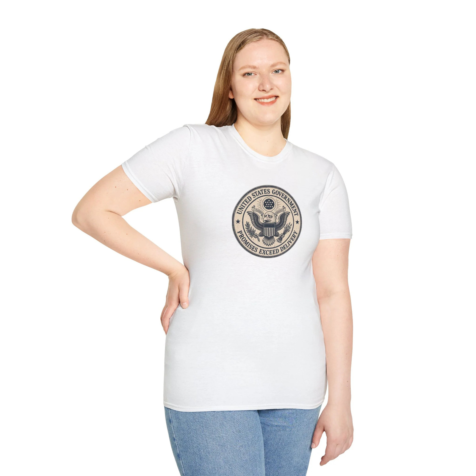 US Government Seal T Shirt Promises Exceed Delivery Funny Unisex Graphic Tee