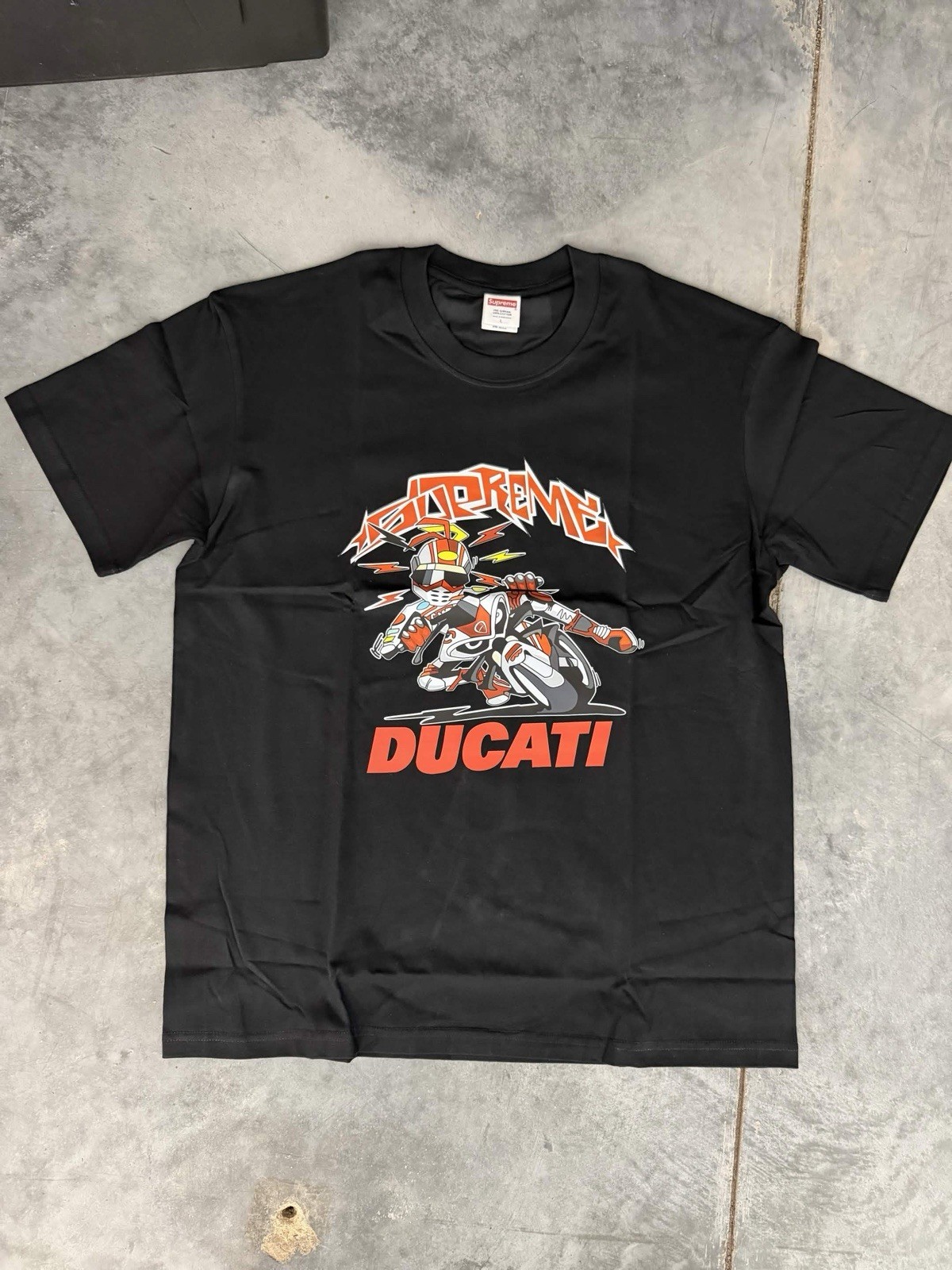 Supreme x Ducati Bike Tee Black Graphic Print Crew Neck Short Sleeve T-Shirt