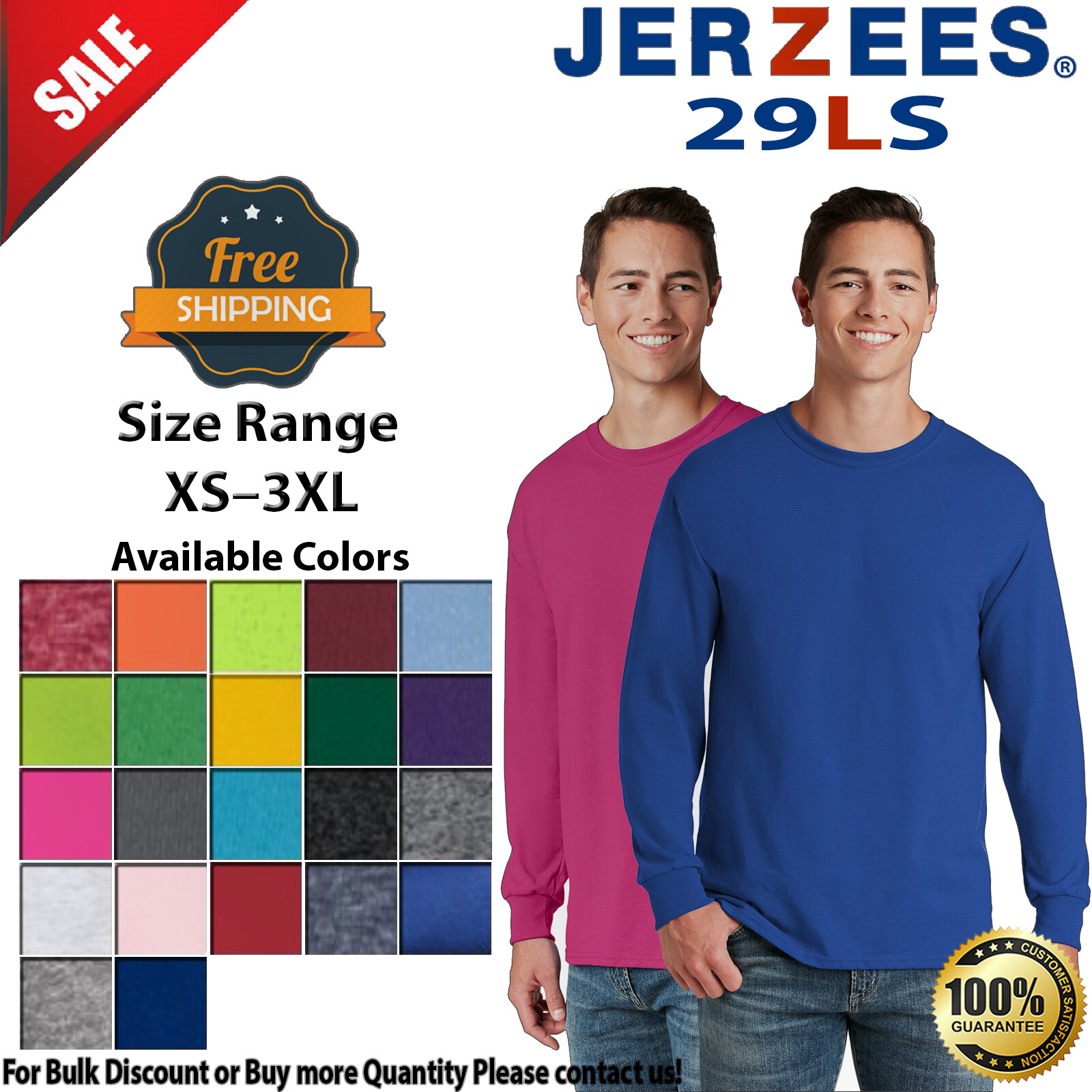 JERZEES 29LS Mens Long Sleeve Moisture Wicking Dri-Power Crew Neck T-Shirt