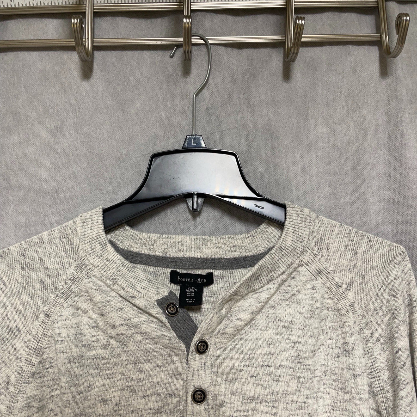 Porter & Ash Shirt Men XL Gray Henley Periwinkle Sweater Golf Tee Casual Soft