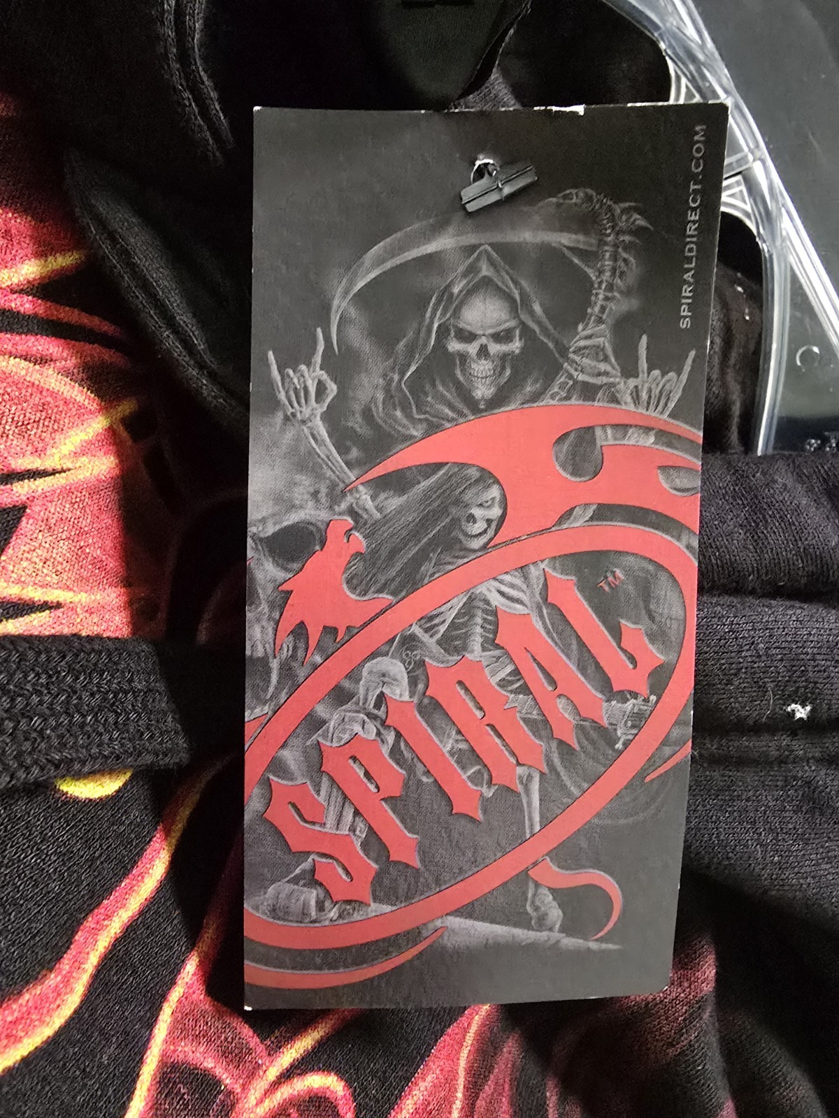 Vintage Y2K Spiral Direct Skull Flames Fire Hoodie Black Size Large NWT