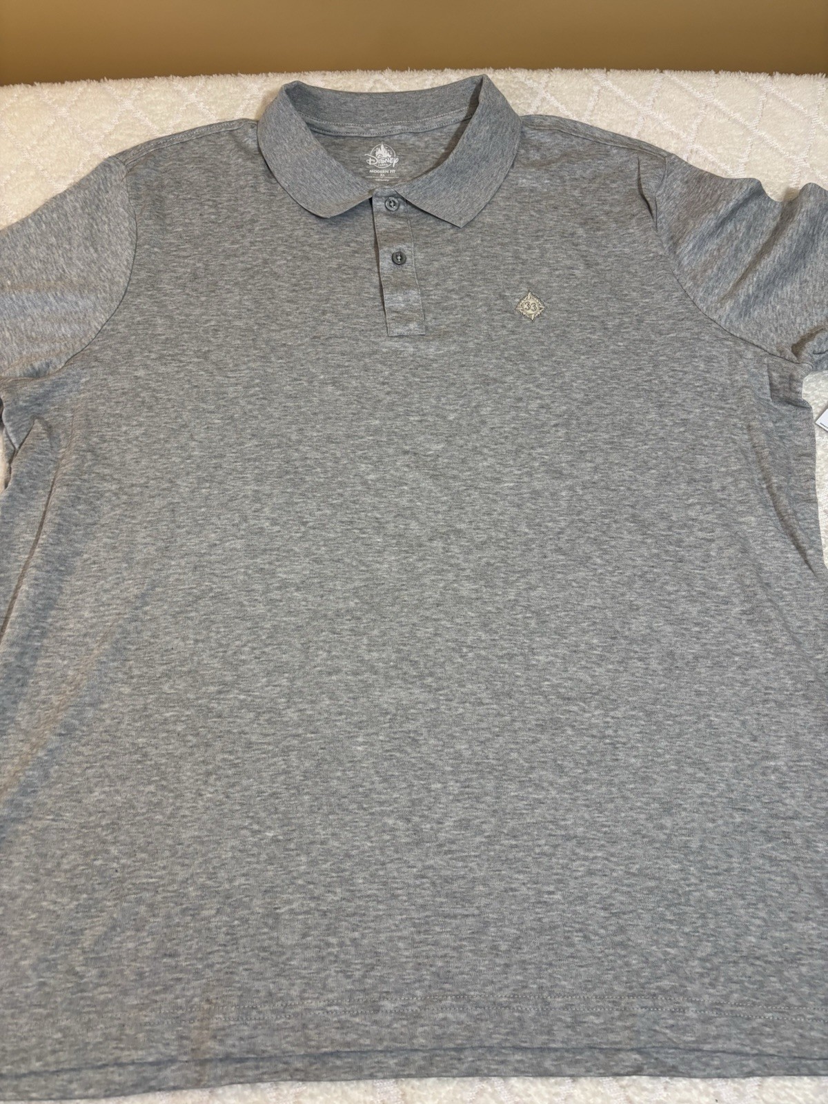 New Disney Parks Club 33 Embroidered Logo Gray Modern Fit Polo Shirt Men Size XL