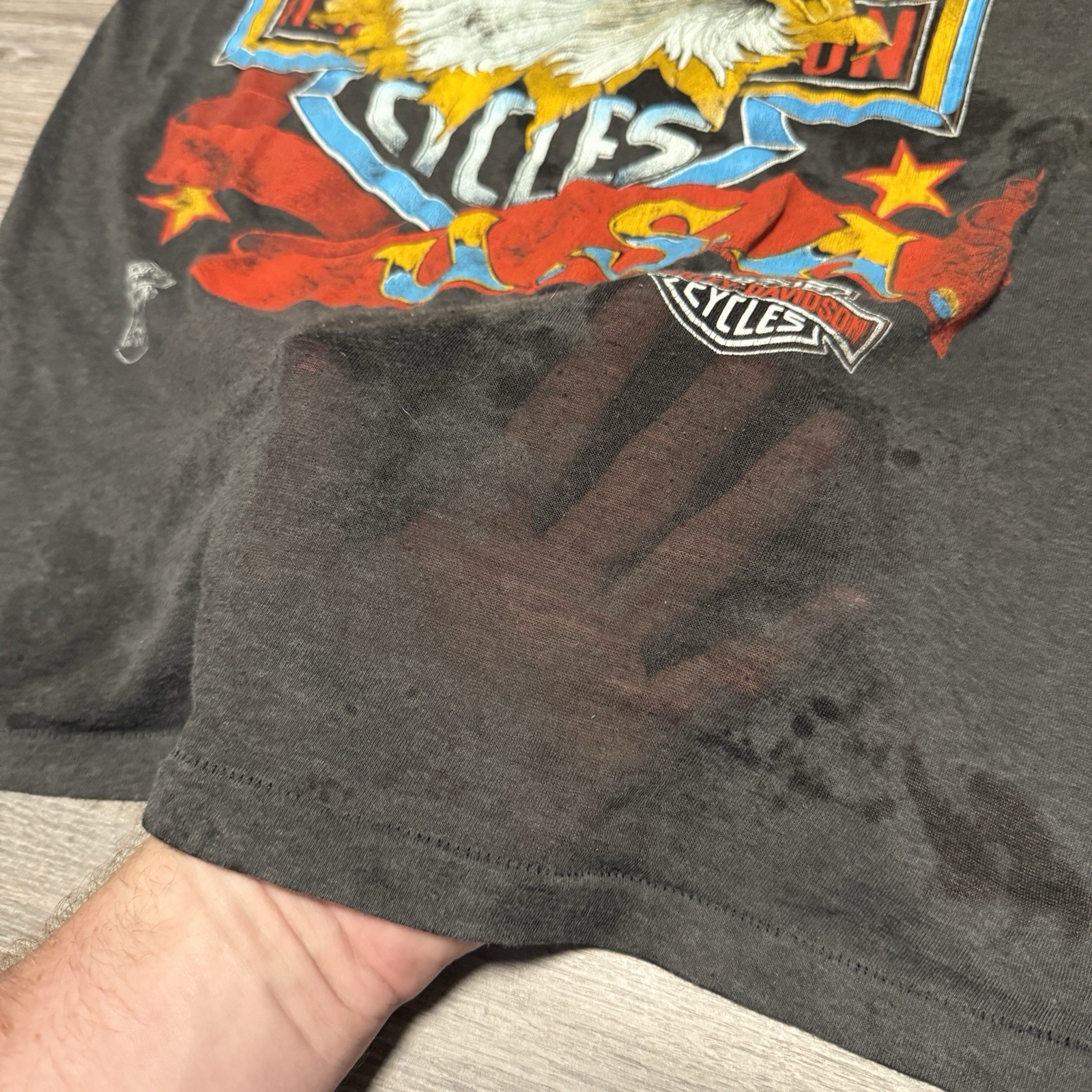80s Harley Davidson Born In The USA Eagle Faded Emblem T-shirt Adult M 19 X 26