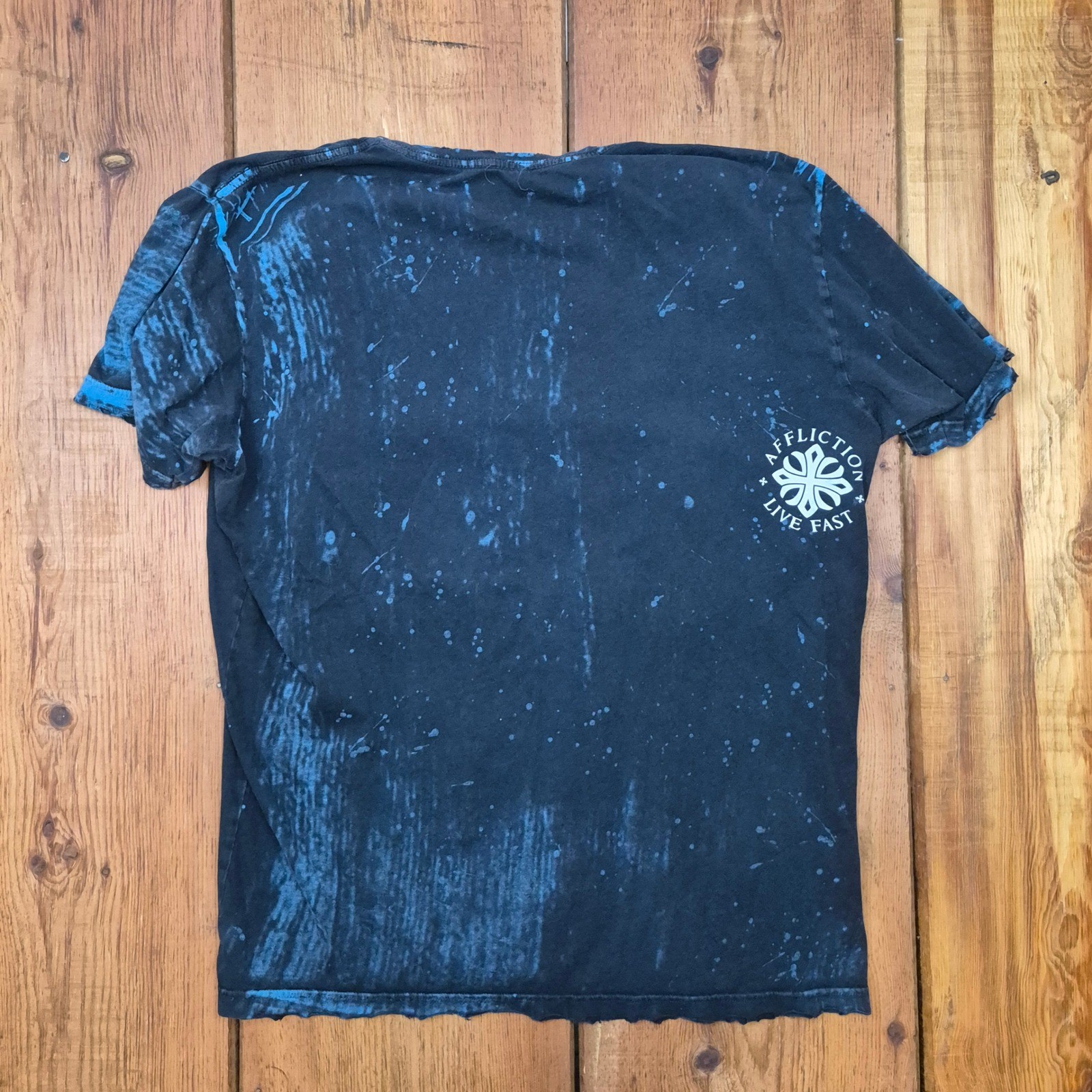 Affliction Live Fast Men’s XL Black Blue Distressed Graphic T-Shirt Gothic Cross