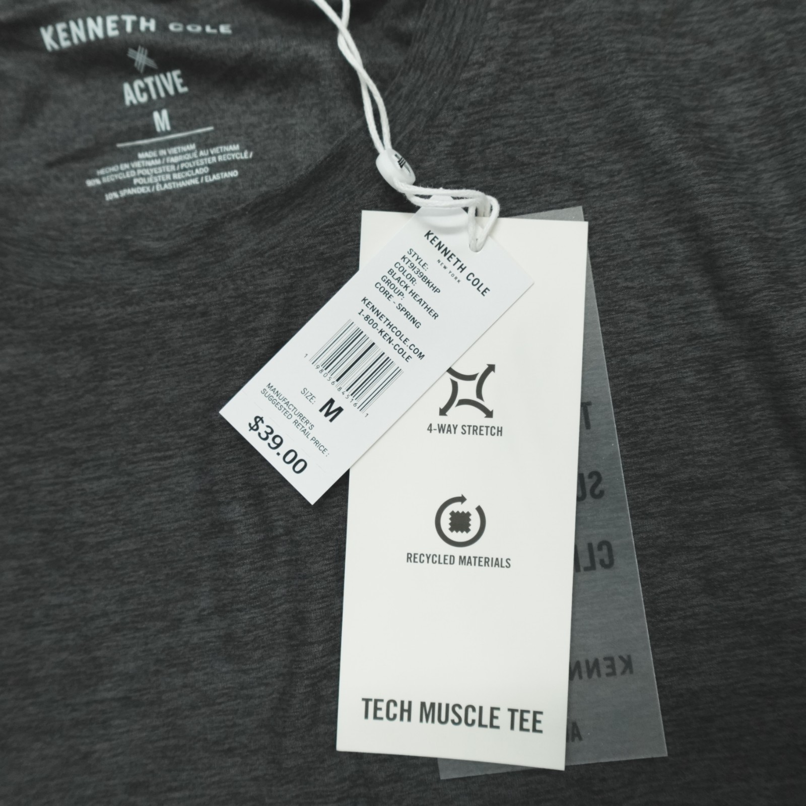 Kenneth Cole Tech Muscle Tee 4 Way Stretch Recycled Black Heather