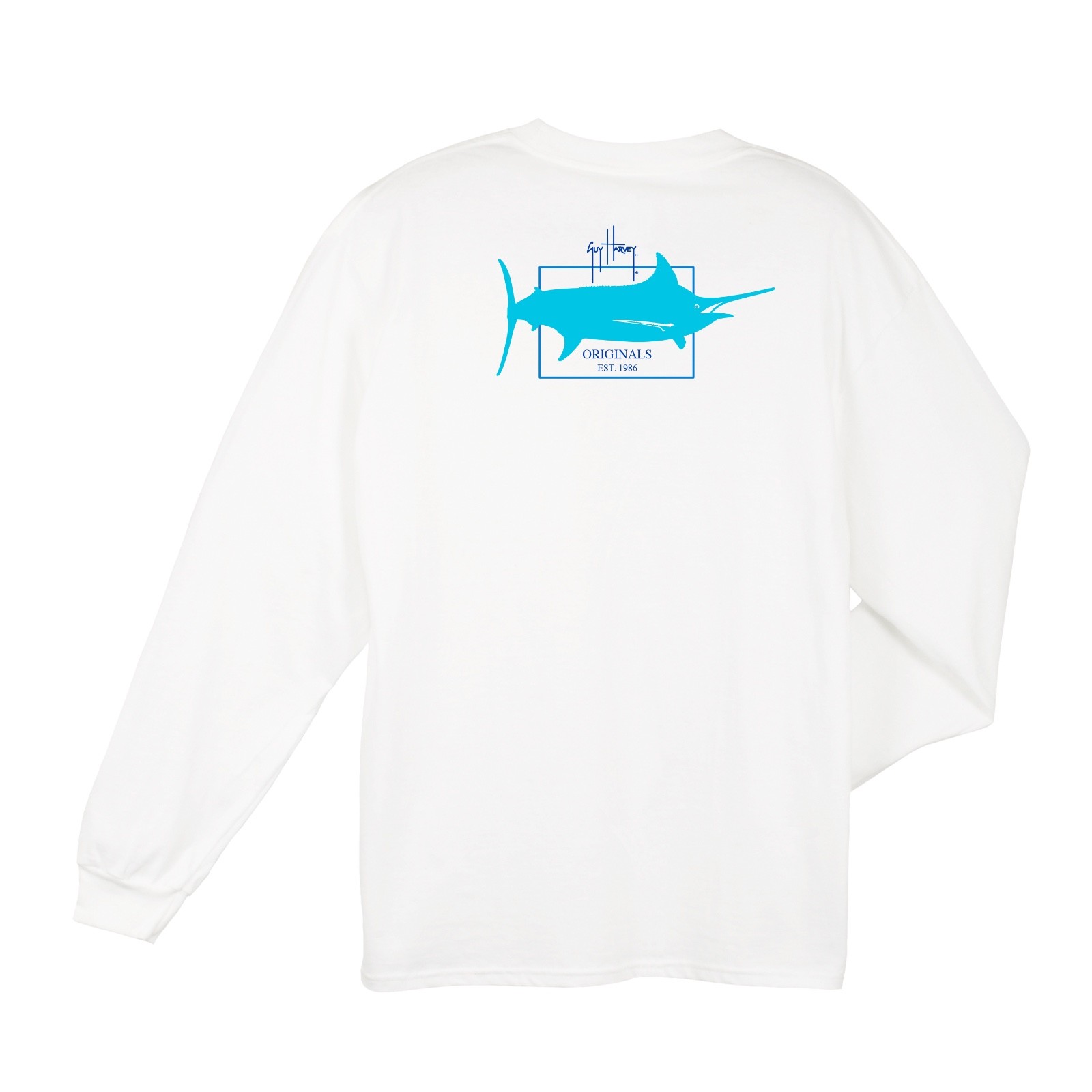 Guy Harvey Logo L/S Front Pocket Fish Boat T-shirt. Pick Size. MSRP $28…White