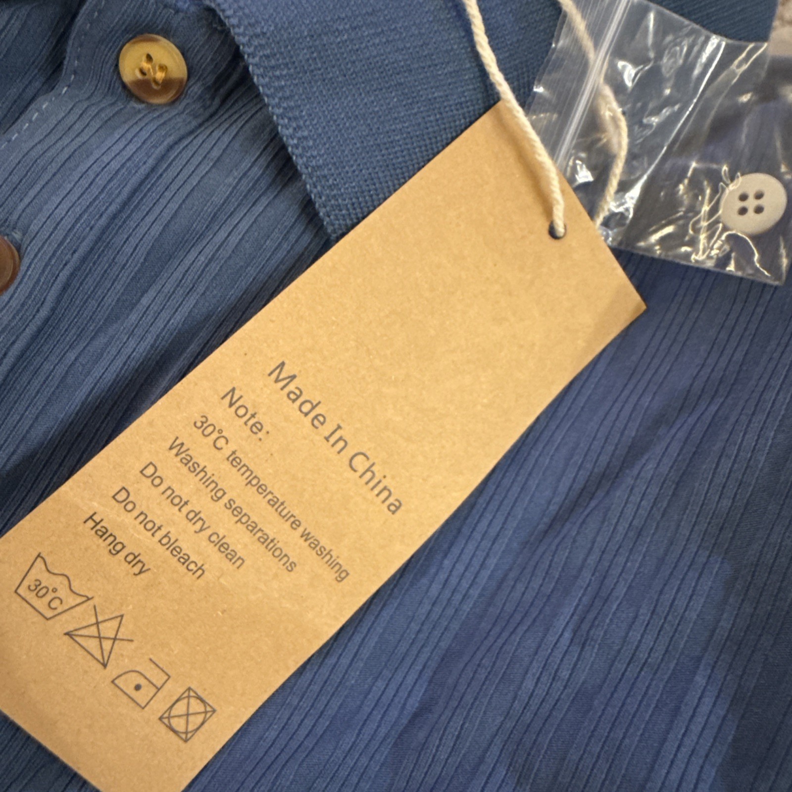 NITAGUT Mens Blue Casual Short Sleeve Collared Ribbed Knit POLO Shirt Sz L