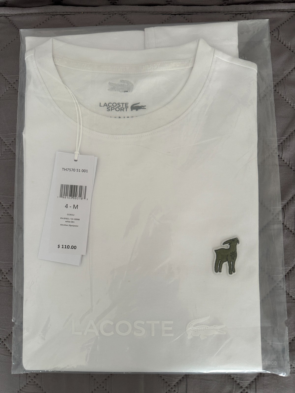 LACOSTE x NOVAK DJOKOVIC GOAT WHITE T-SHIRT TEE SHIRT Size M