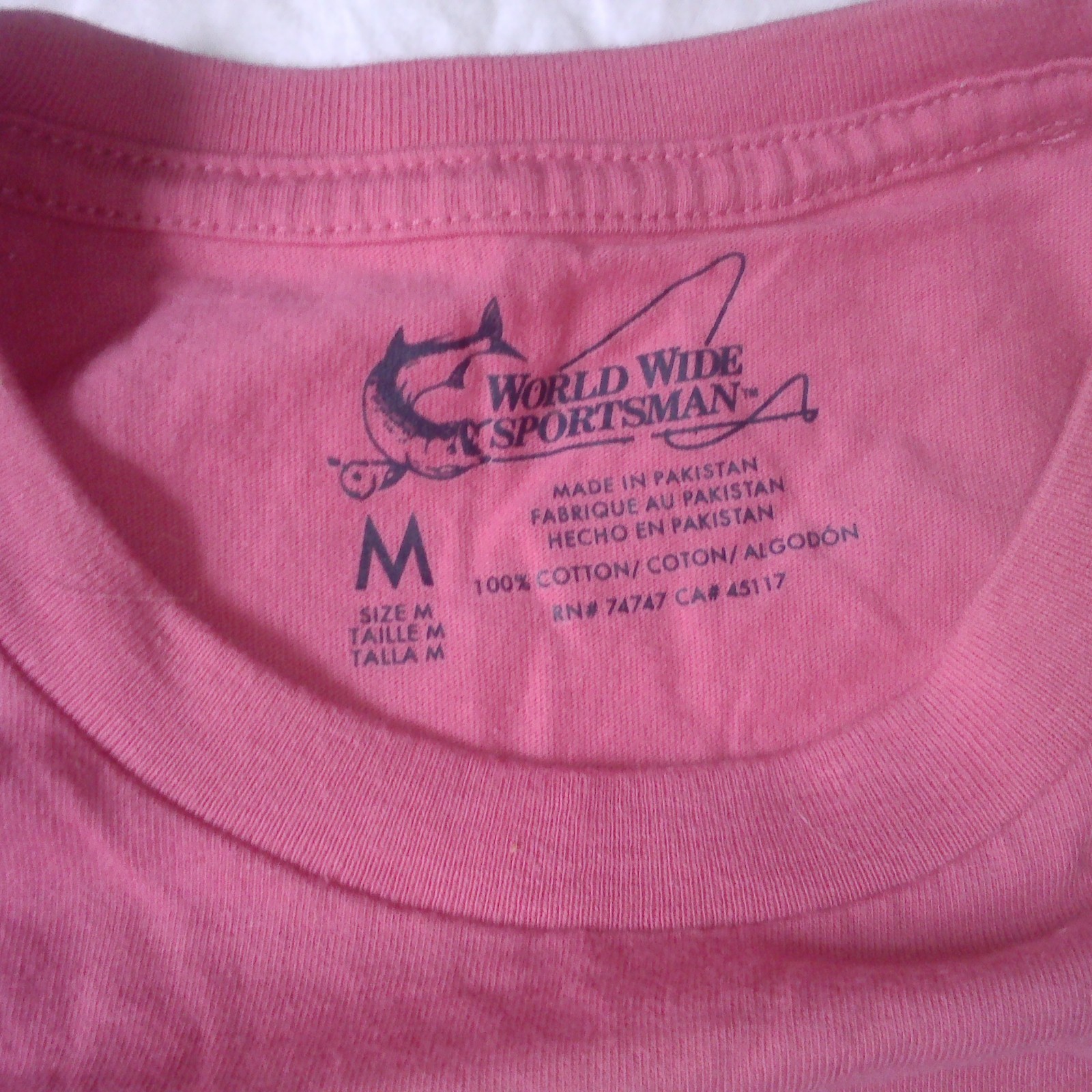 World Wide Sportsman T-shirt Adult Medium Pink w/Pocket 100% Cotton