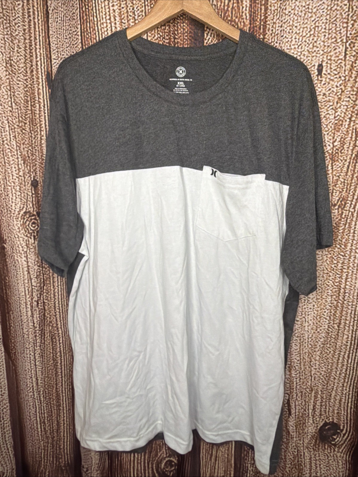 Hurley Men’s T-Shirt Charcoal Gray Short Sleeve One Pocket Blocked Size XXL