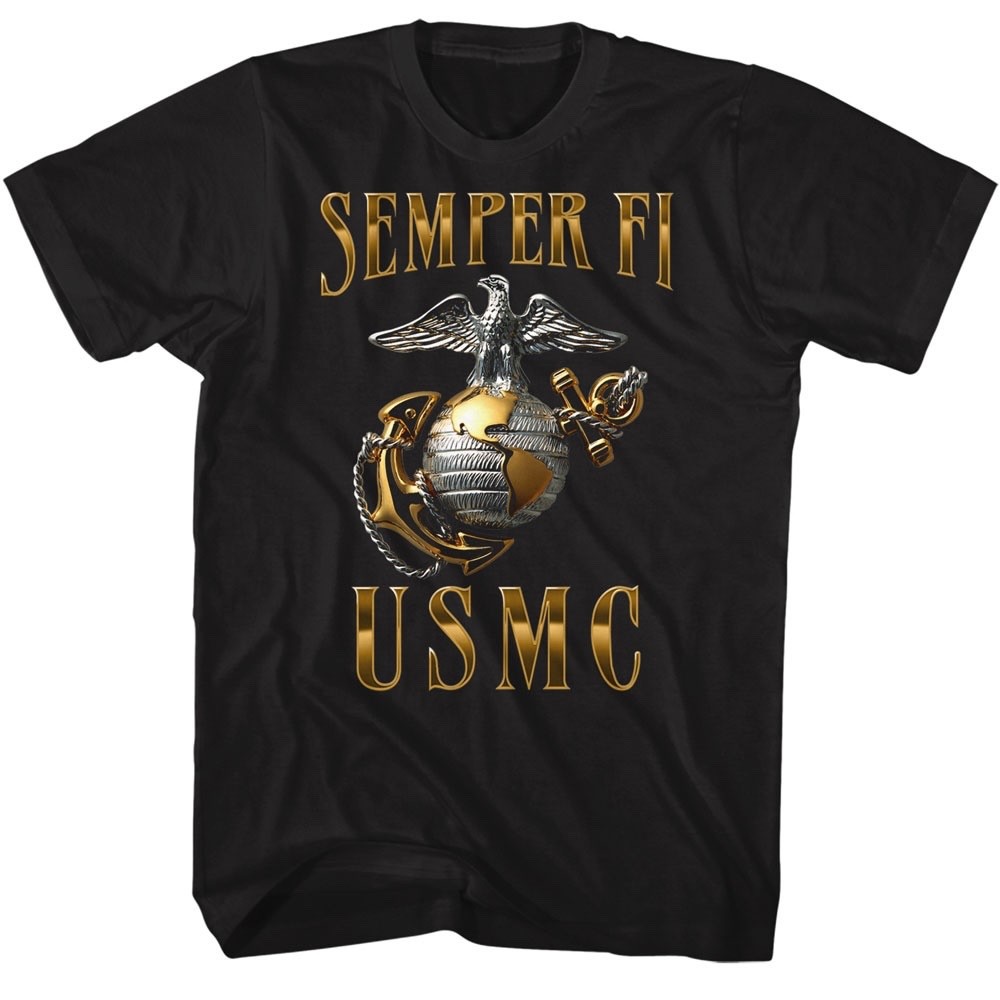 United States Marines Corps Adult T Shirt SEMPER FI New Licensed Black Cotton