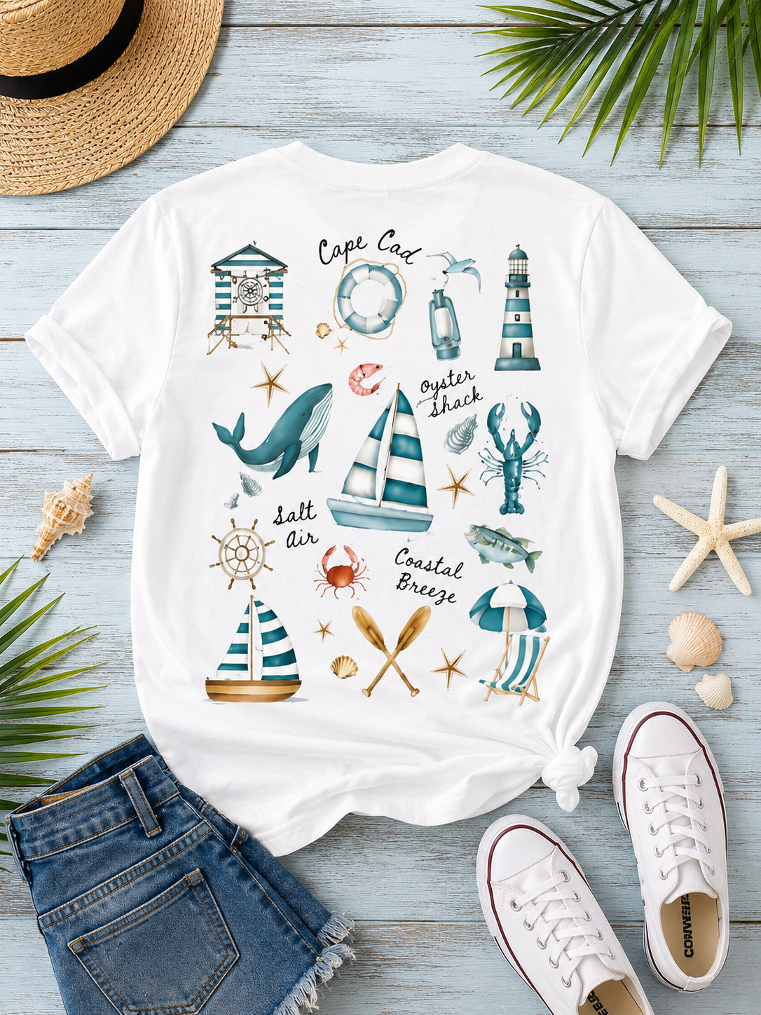 Cape Cod Coastal Beach Shirt Nautical Graphic Front Back Print Tee