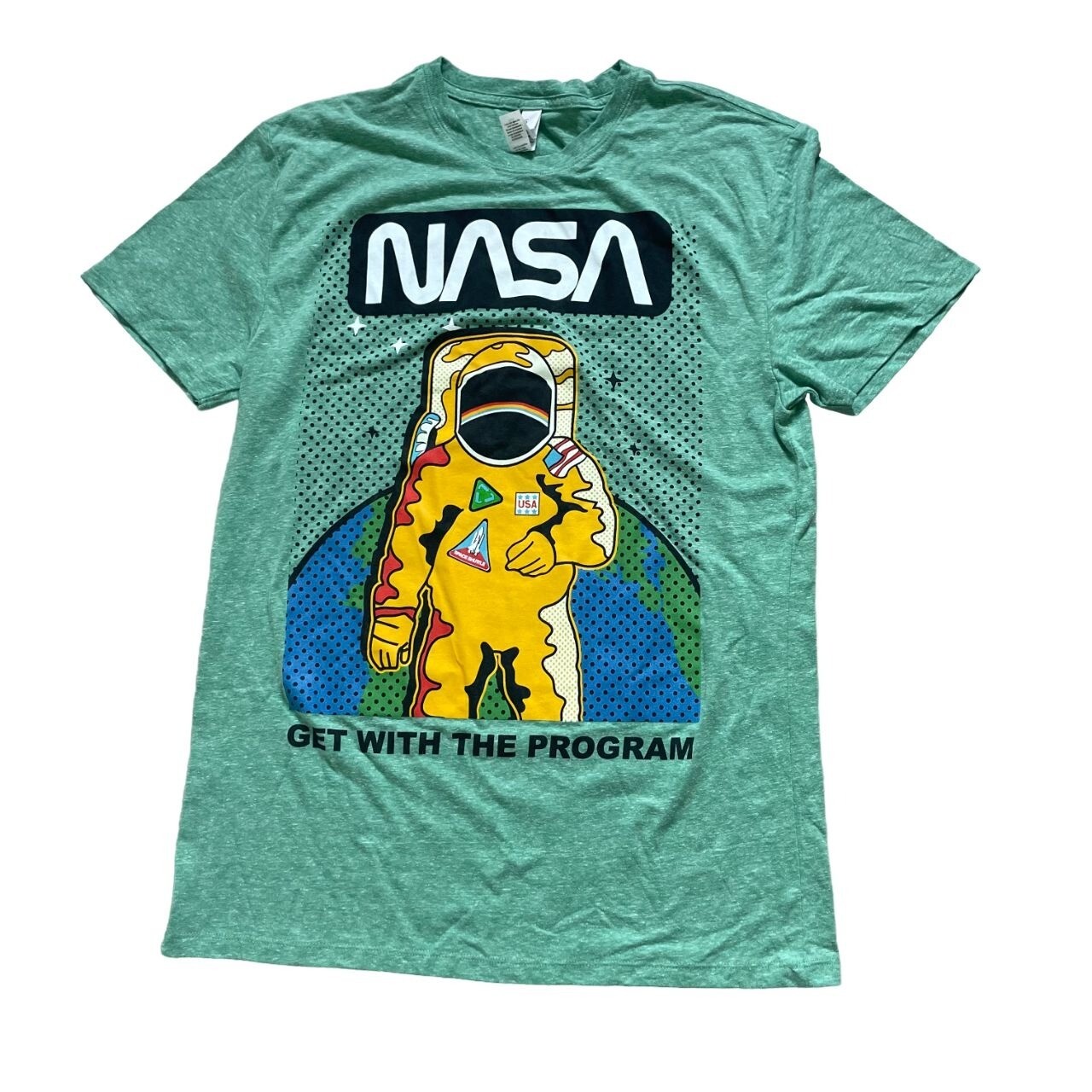 Threadfast Nasa Get with the Program Space T-Shirt Men’s Medium Green Astronaut