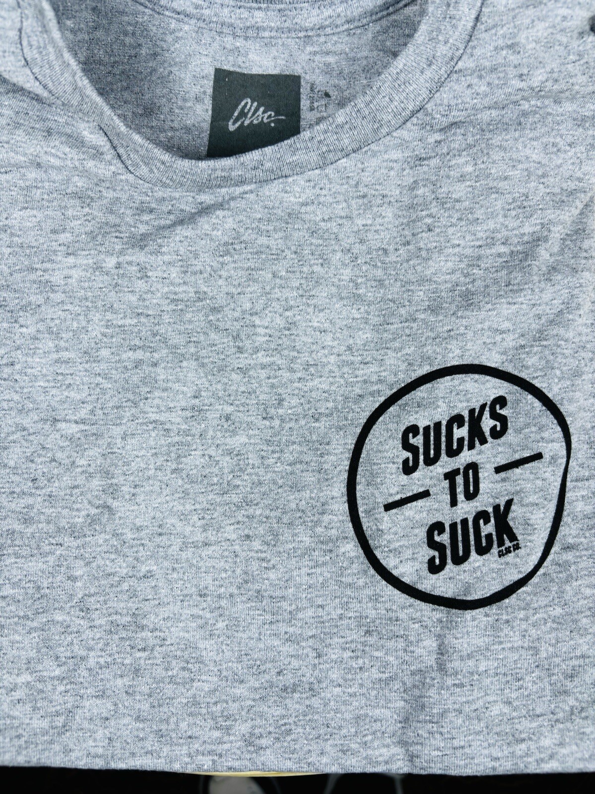 Men’s Gray CLSC Graphic Print Logo Front and Back Sucks To Suck T shirt Size XL