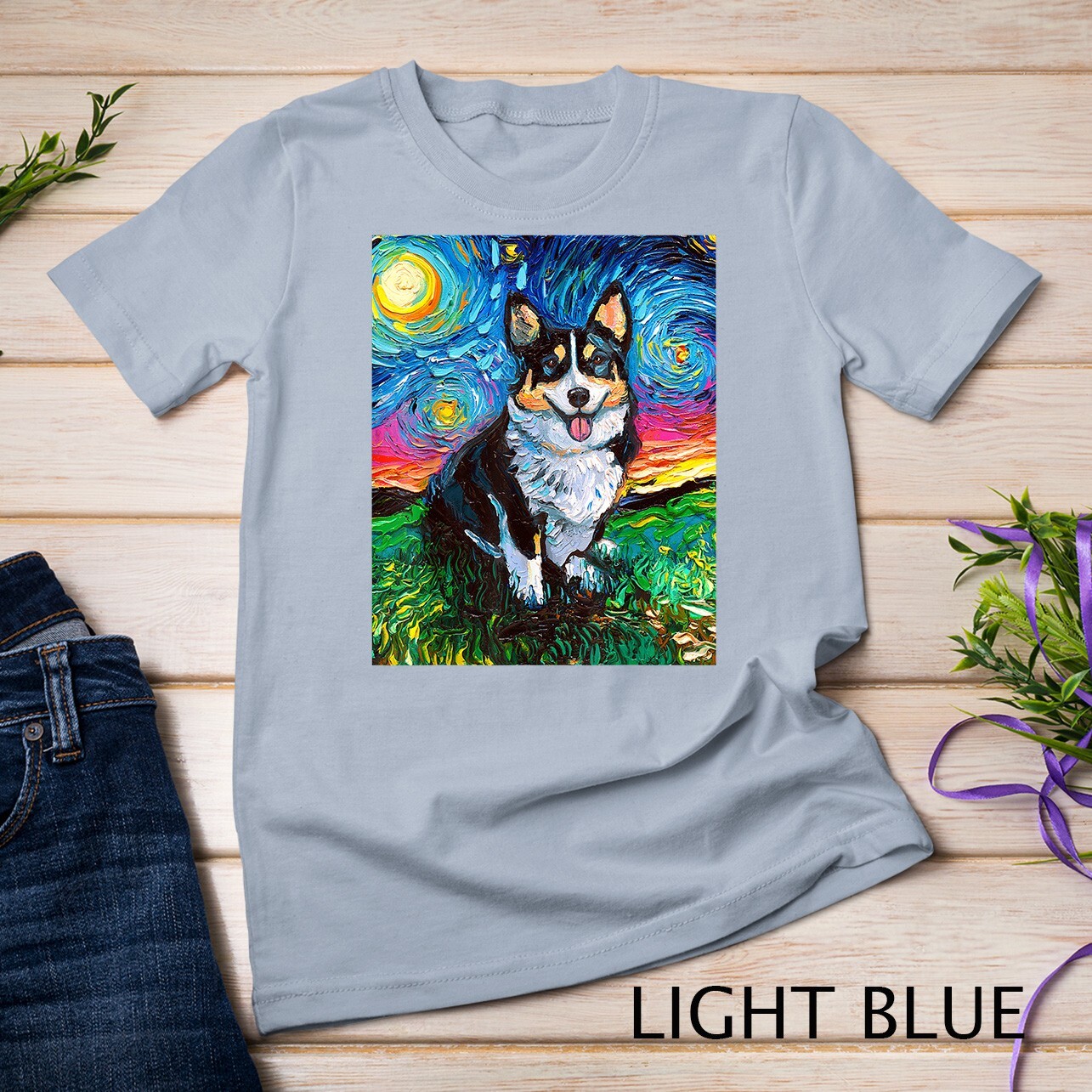 Tri Color Pembroke Welsh Corgi Starry Night Dog Art Unisex T-shirt
