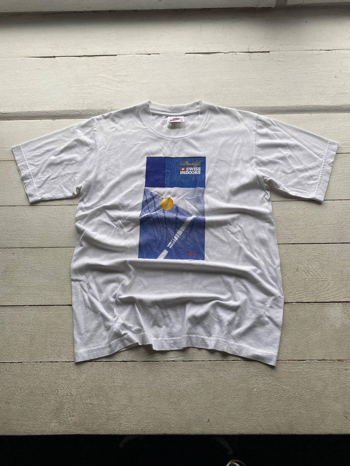 90s Nike Vintage Davidoff Swiss Indoors Tennis White Mens T Shirt Small Rare