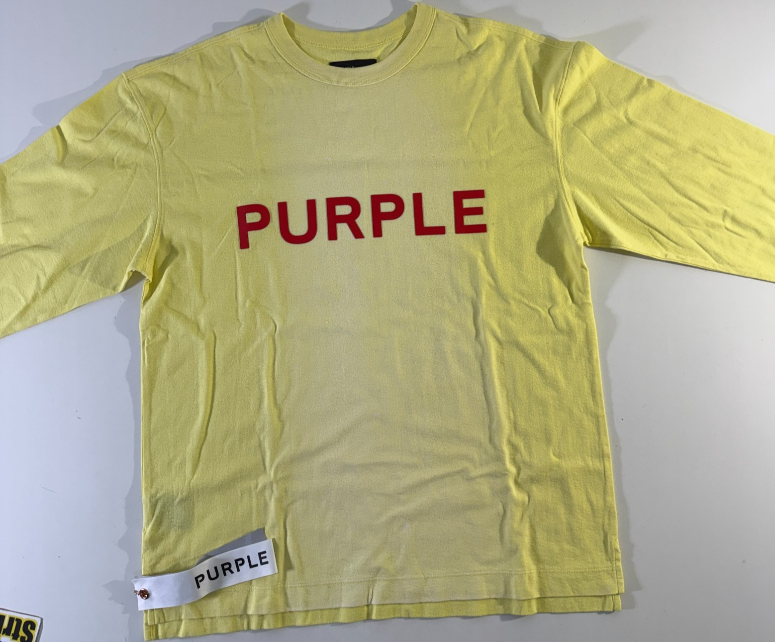 Purple Brand T-shirt Mens Size Medium LS Yellow Red Applique Sun Dyed Hang Tag