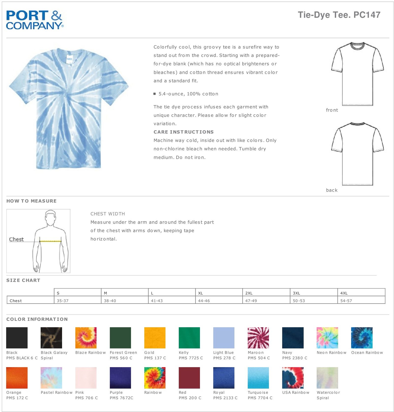 Port & Company Men’s Multi Color Short Sleeve Standard Fit Tie-Dye T-Shirt PC147
