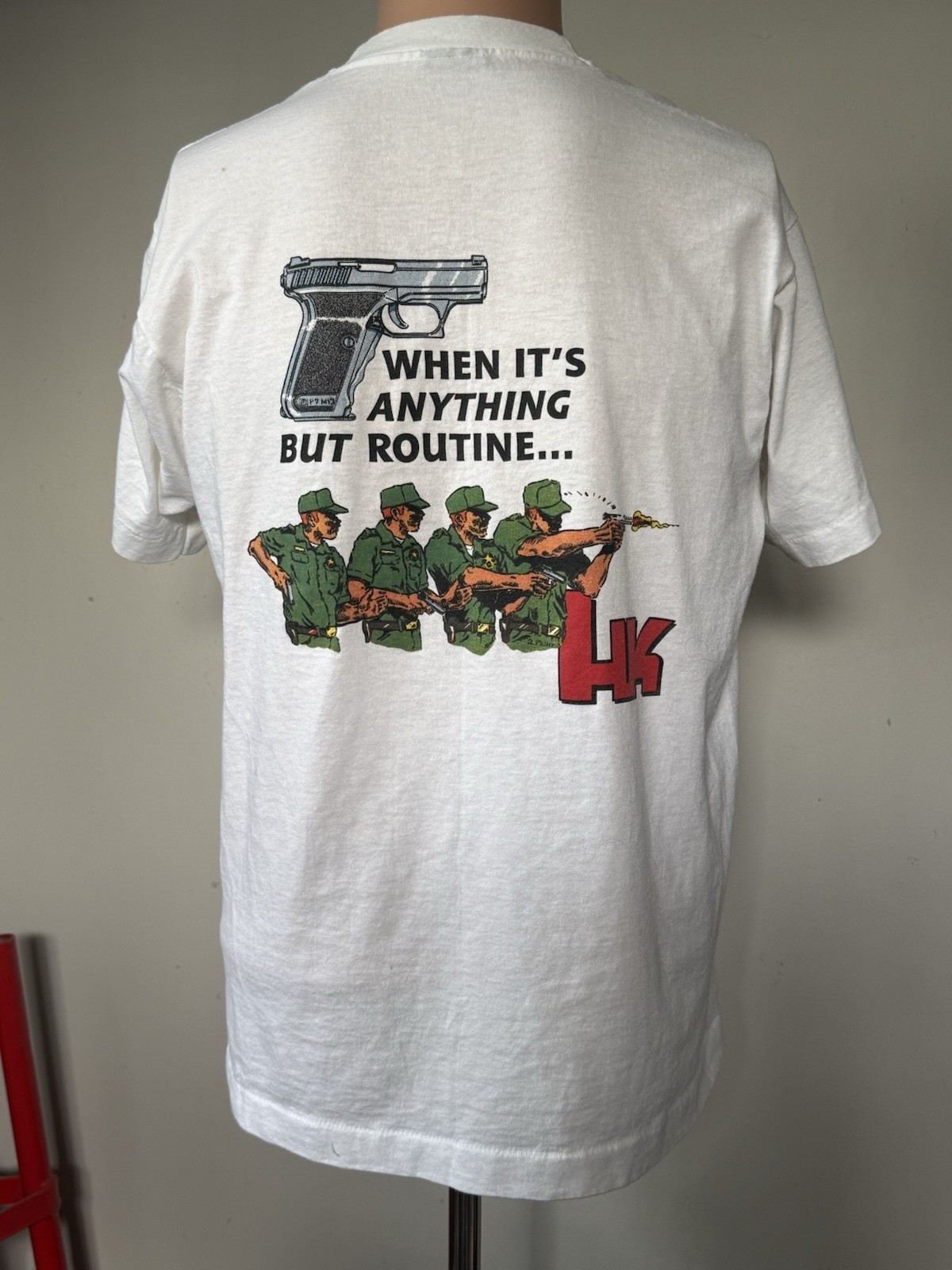 Vintage HK Heckler & Koch Anything But Routine Pistol T-Shirt L 90s Military Gun