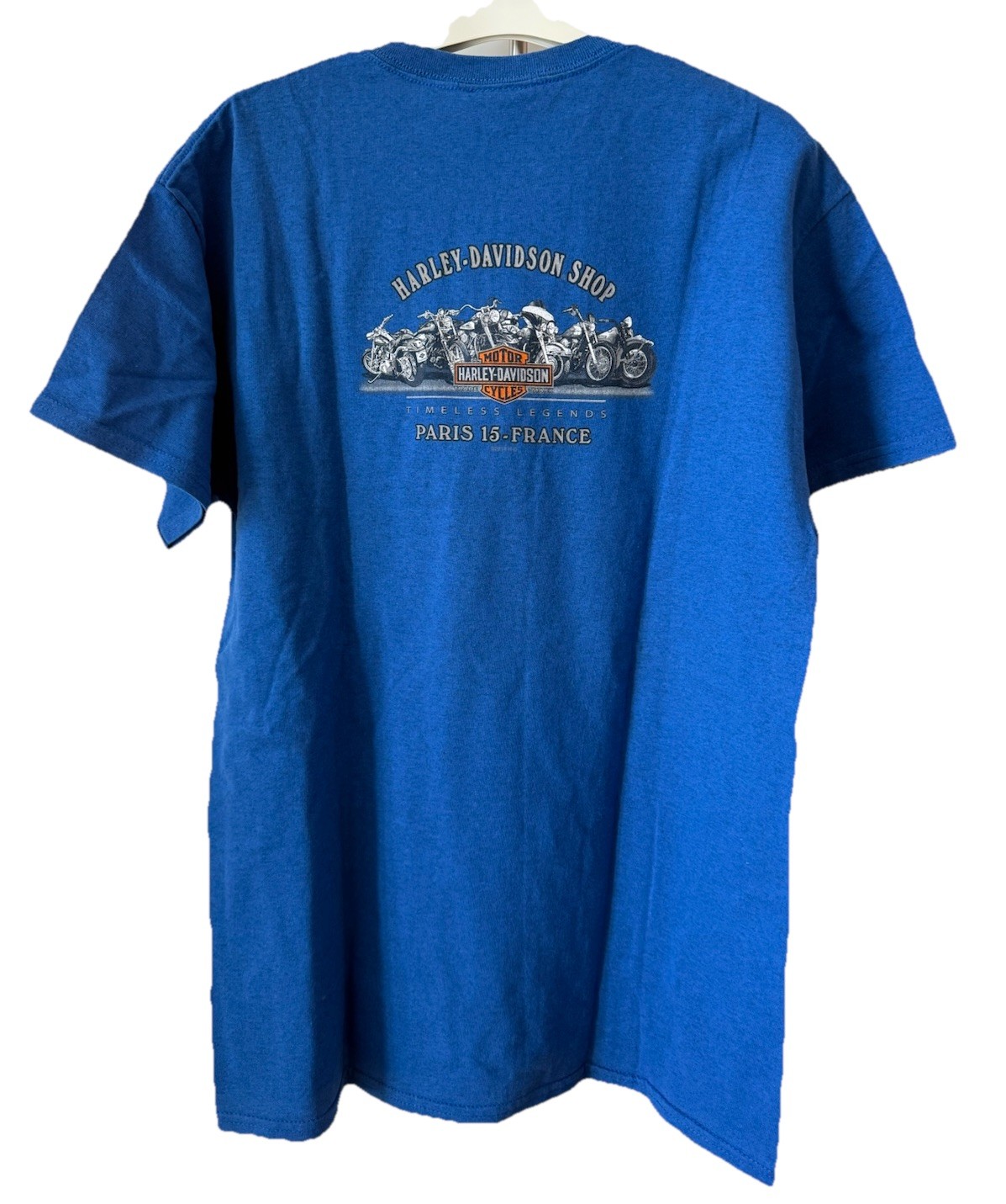 Harley Davidson Skull Motorcycles Blue T-shirt Paris 15 France Blue Medium VTG