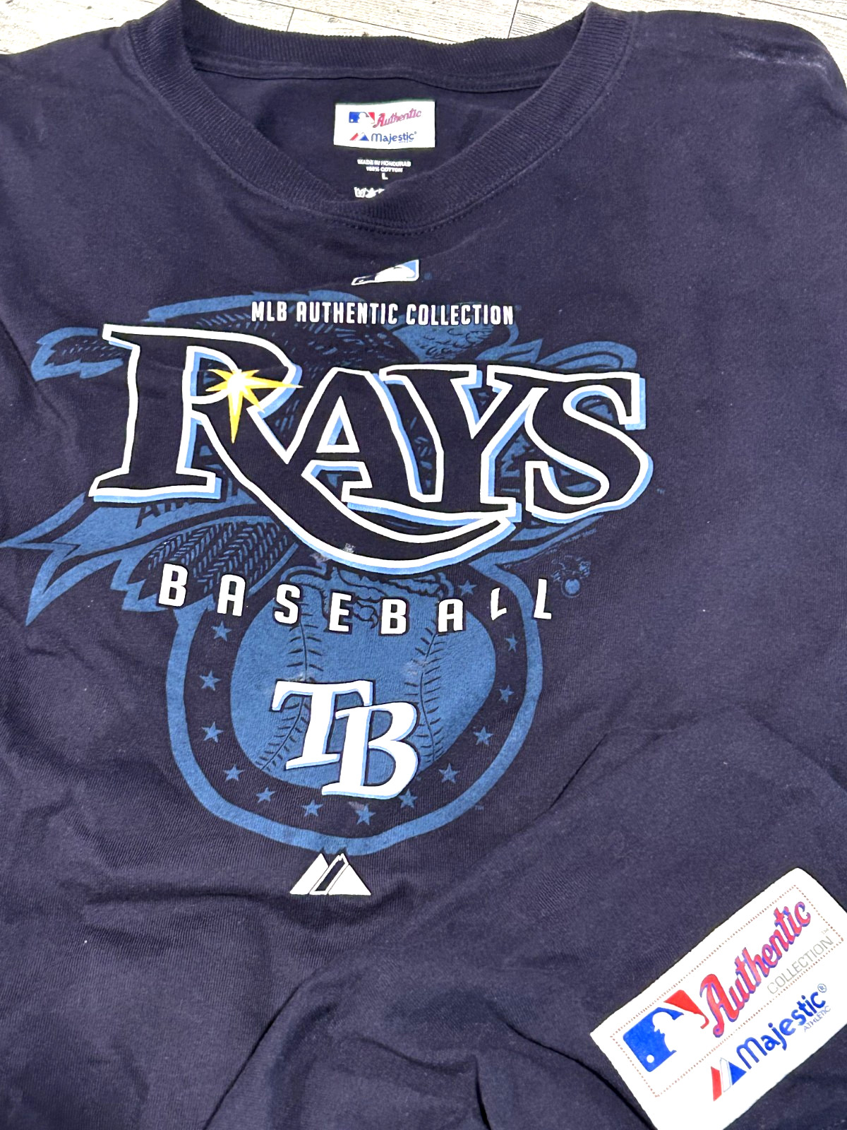 Tampa Bay Rays Baseball MLB Authentic Collection Majestic Blue T-Shirt LARGE