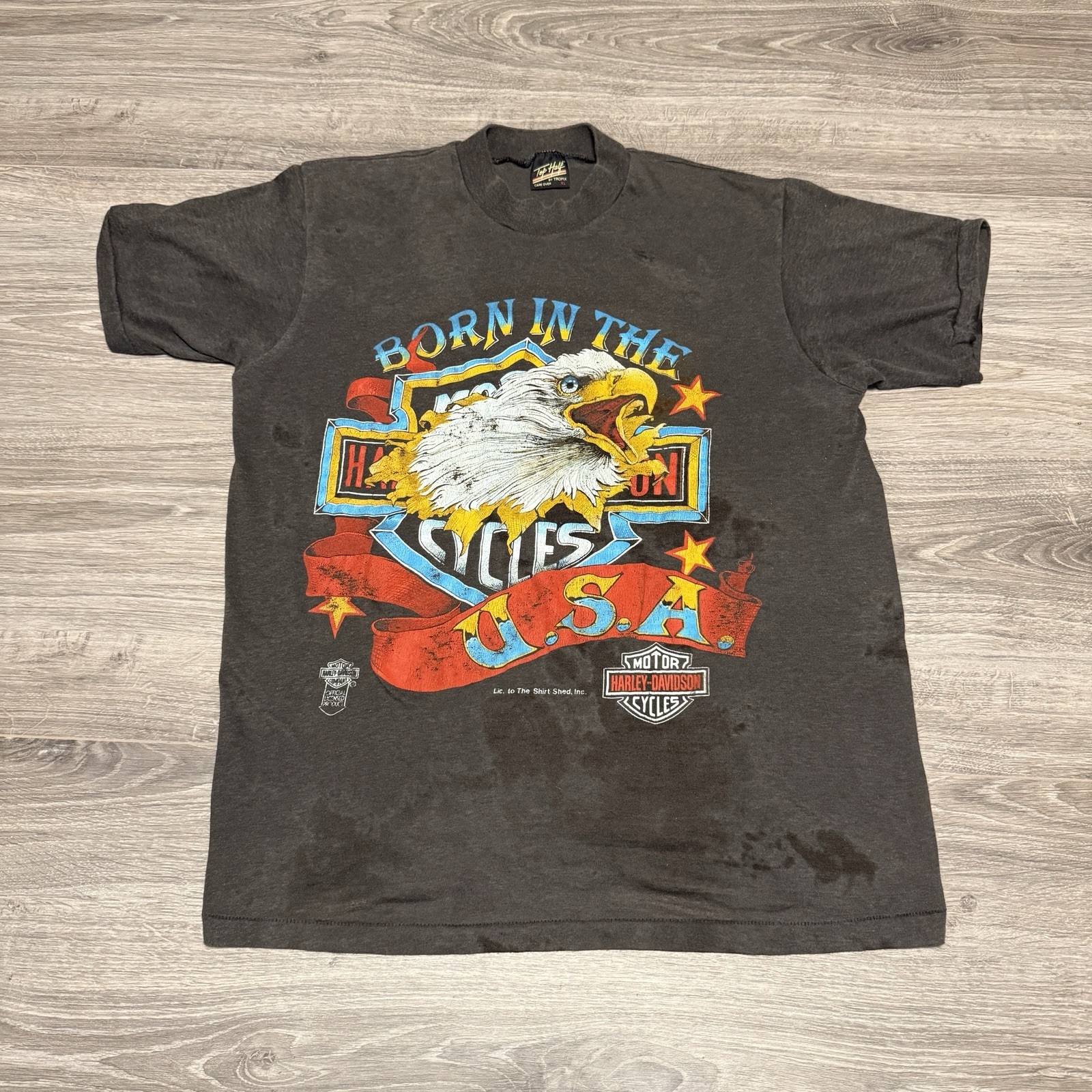 80s Harley Davidson Born In The USA Eagle Faded Emblem T-shirt Adult M 19 X 26