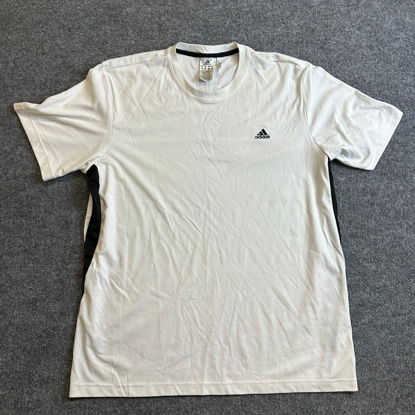 Adidas T-Shirt Mens Size XL White Climalite Athletic Stripe Short Sleeve Gym Tee