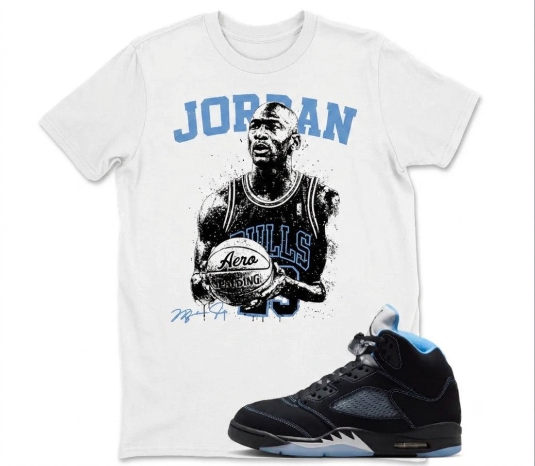 Shirt to Match JD 5 Black University Blue Clothing, BLACK/WHITE