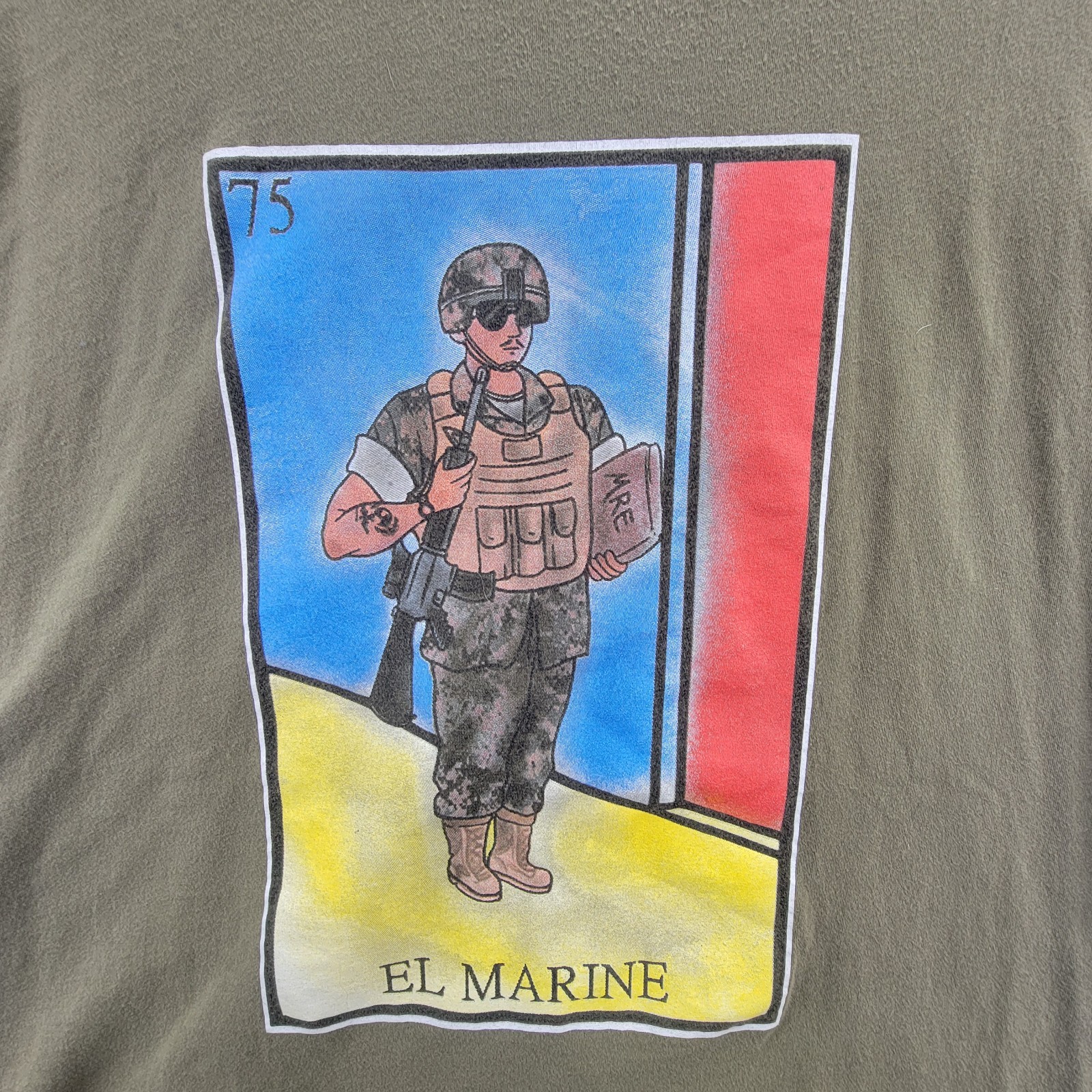 MEXUSMAR El Marine Loteria Graphic T-Shirt Olive Drab US Flag 2XL (Pre-Owned)