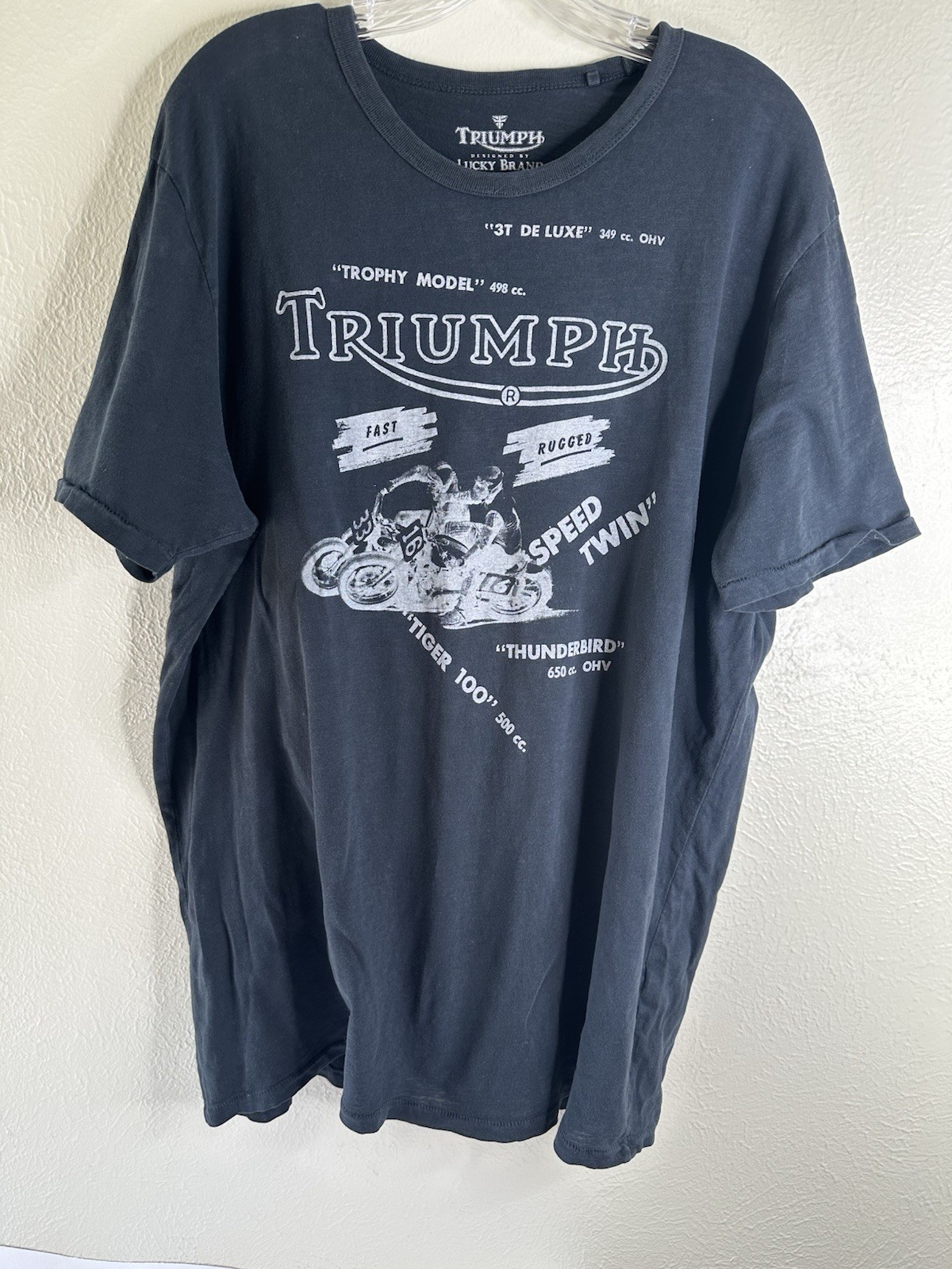 Triumph x Lucky Brand Graphic T-Shirt Double-Sided Print Size XL Faded Vtg. Wash