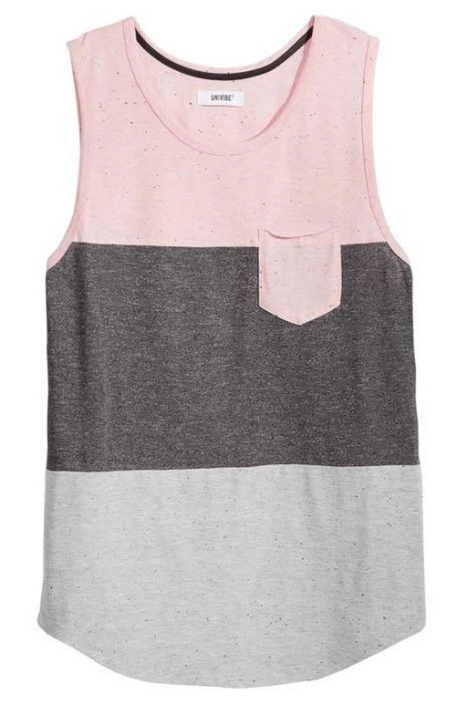 Univibe Mens Gray Pink Pocket Scoop-neck Sleeveless Tank, Size Small