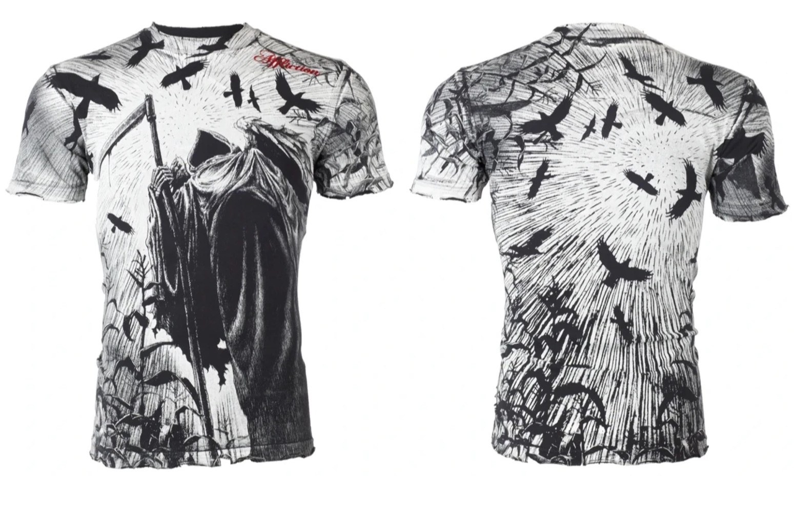 AFFLICTION Men’s Short Sleeve T-Shirt CORN REAPER White tattoo Biker S-4XL