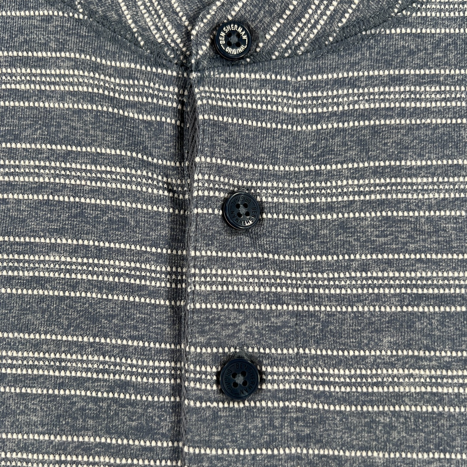 Ben Sherman Henley Shirt Mens Large Blue Striped Short Sleeve Casual Comfort