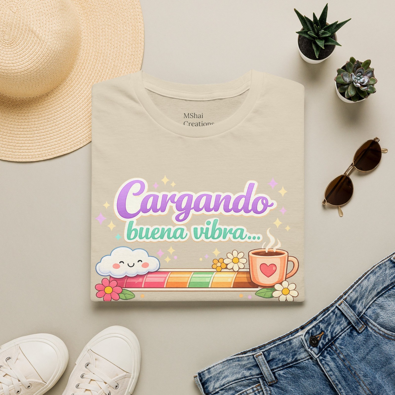 Cargando buena vibra T-Shirt | Cute Coffee Rainbow Design