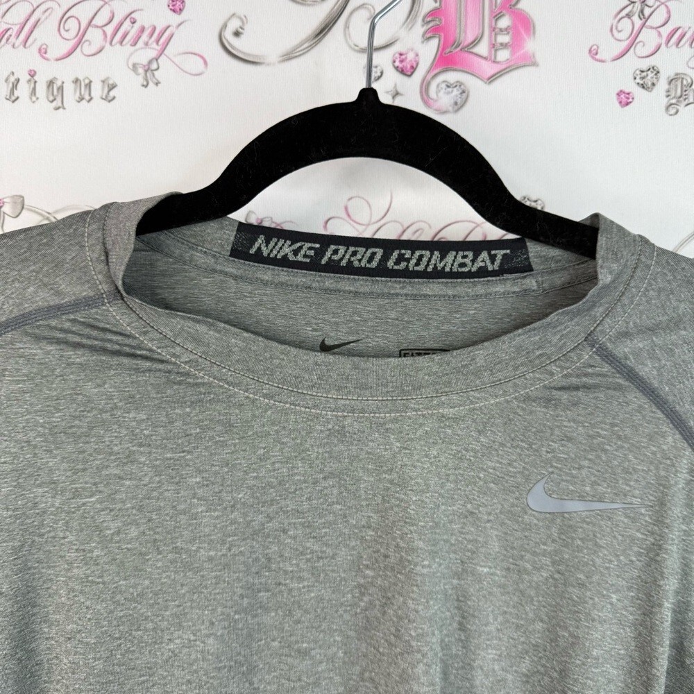 Nike long sleeve shirt dri fit grey silver Pro Combat Men’s Long Sleeve Gray Tee