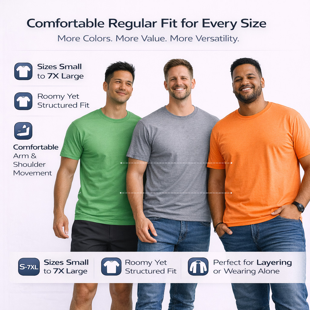 BILLIONHATS Men’s Cotton T-Shirt 6 Pack, Big Tall Short Sleeve Lightweight Tees