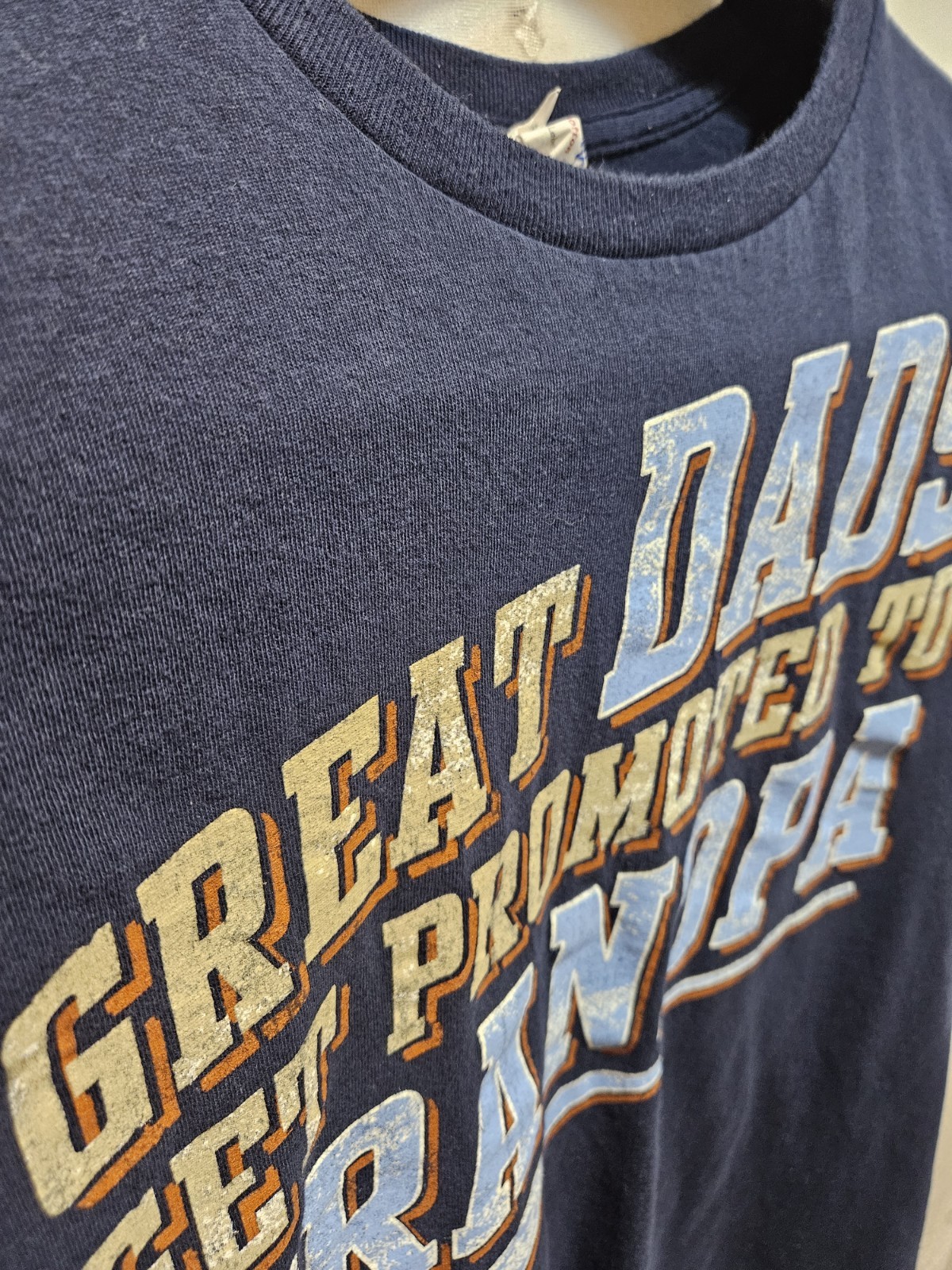 Gildan Mens Large Navy Blue Top Novelty Fathers Day Tribute Family Fits Like Med