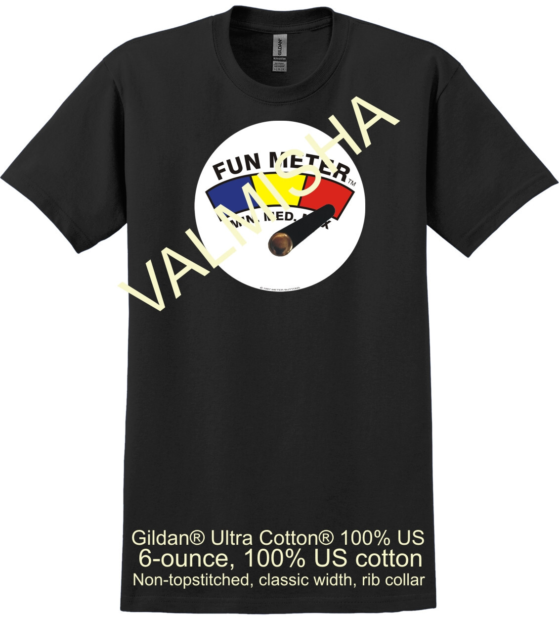 Fun Meter Button T-shirt Black Large mens 100% cotton 6 oz