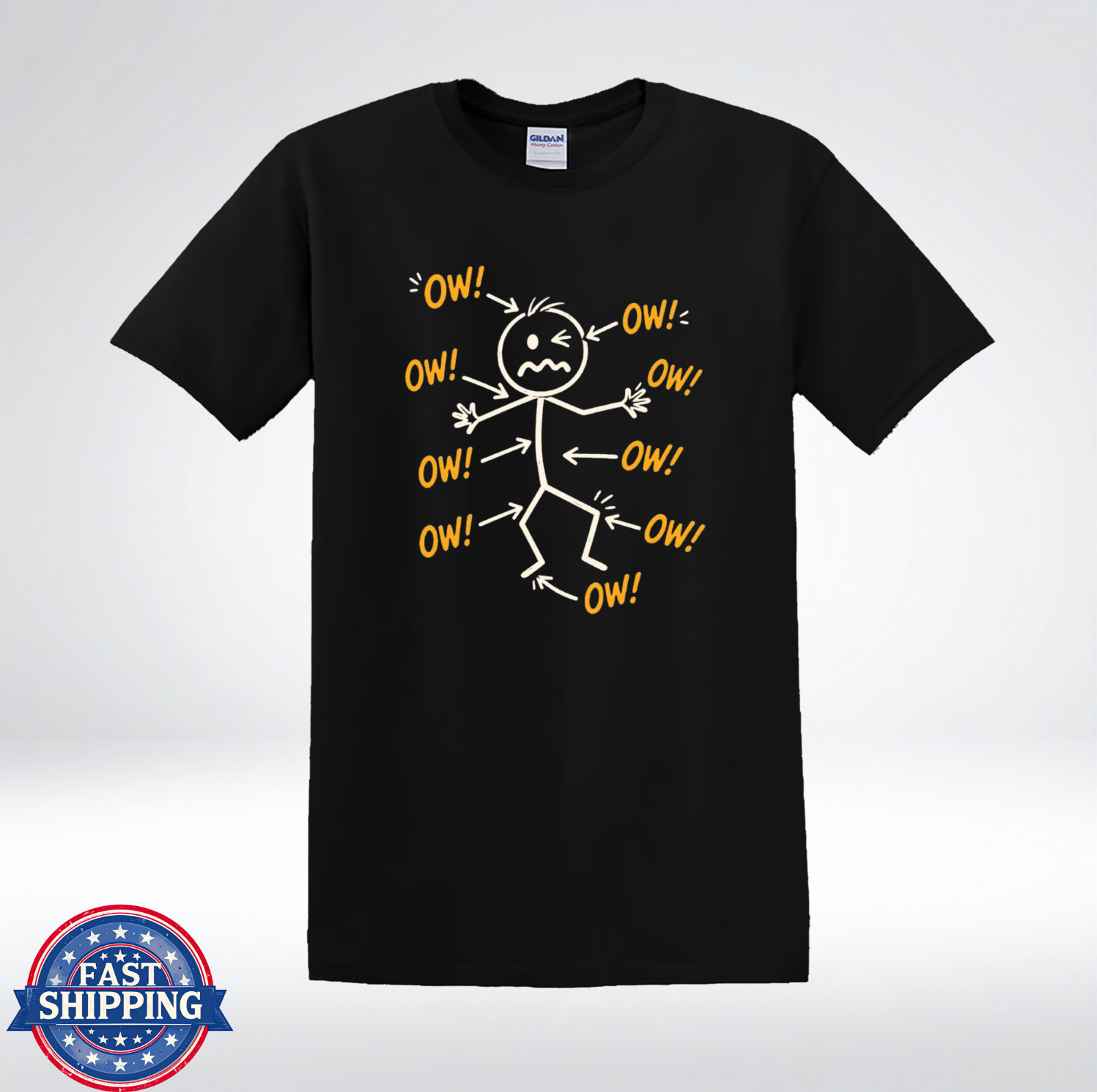 Funny OW Pain Stick Figure Shirt Body Ache Humor T-Shirt