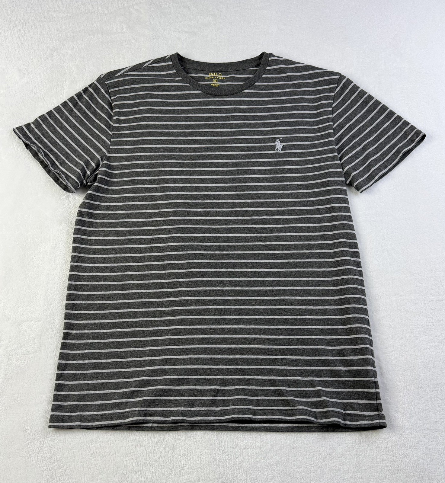 Polo Ralph Lauren Mens S Gray Striped Cotton T Shirt White Pony Logo Tee