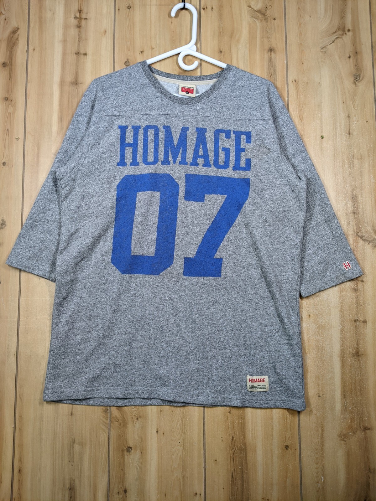 Homage 07 Vintage Style 3/4 Sleeve Baseball Tee Gray Blue Soft Cotton Blend XL