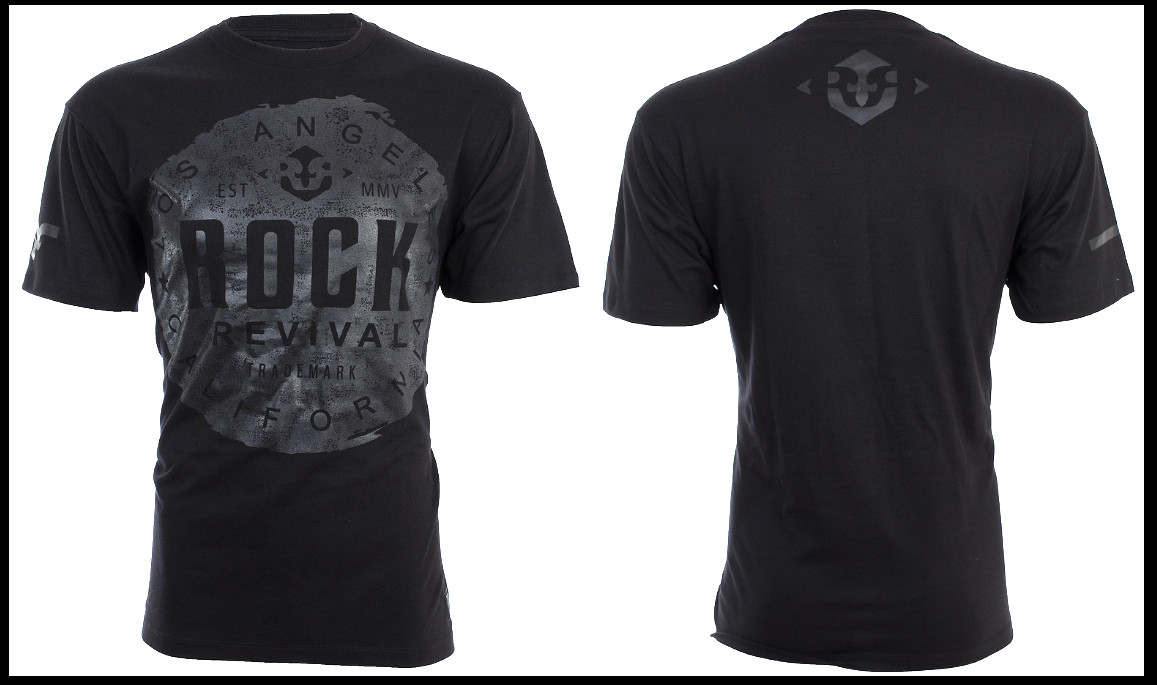 ROCK REVIVAL JEANS Black FREEMAN Regular Fit Short Sleeve Graphic T-shirt NWT