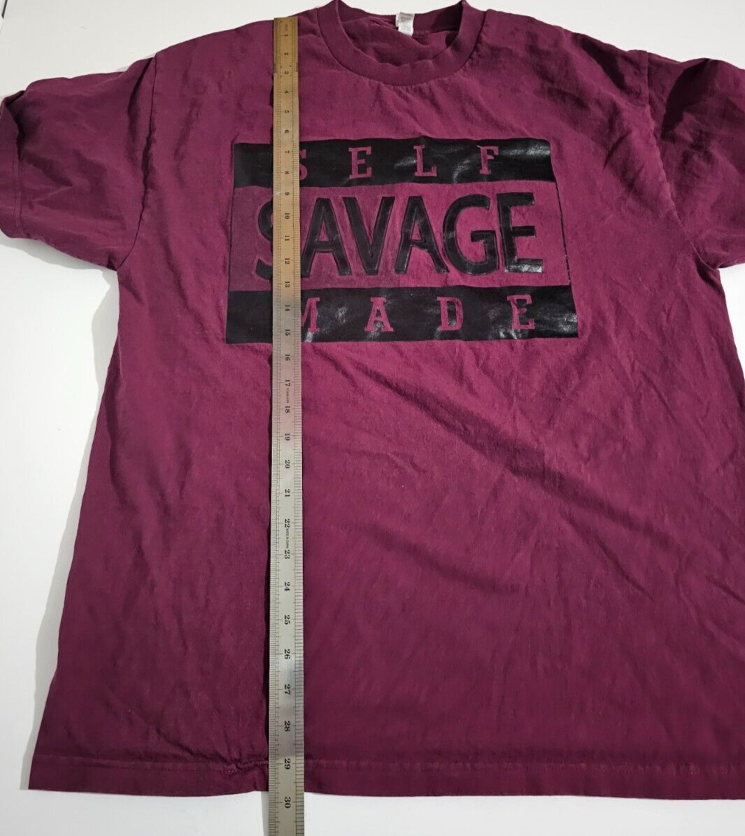 Self Made Savage Screen Printed Shirt Adult Tee Graphic , Size XL Cotton Maroon