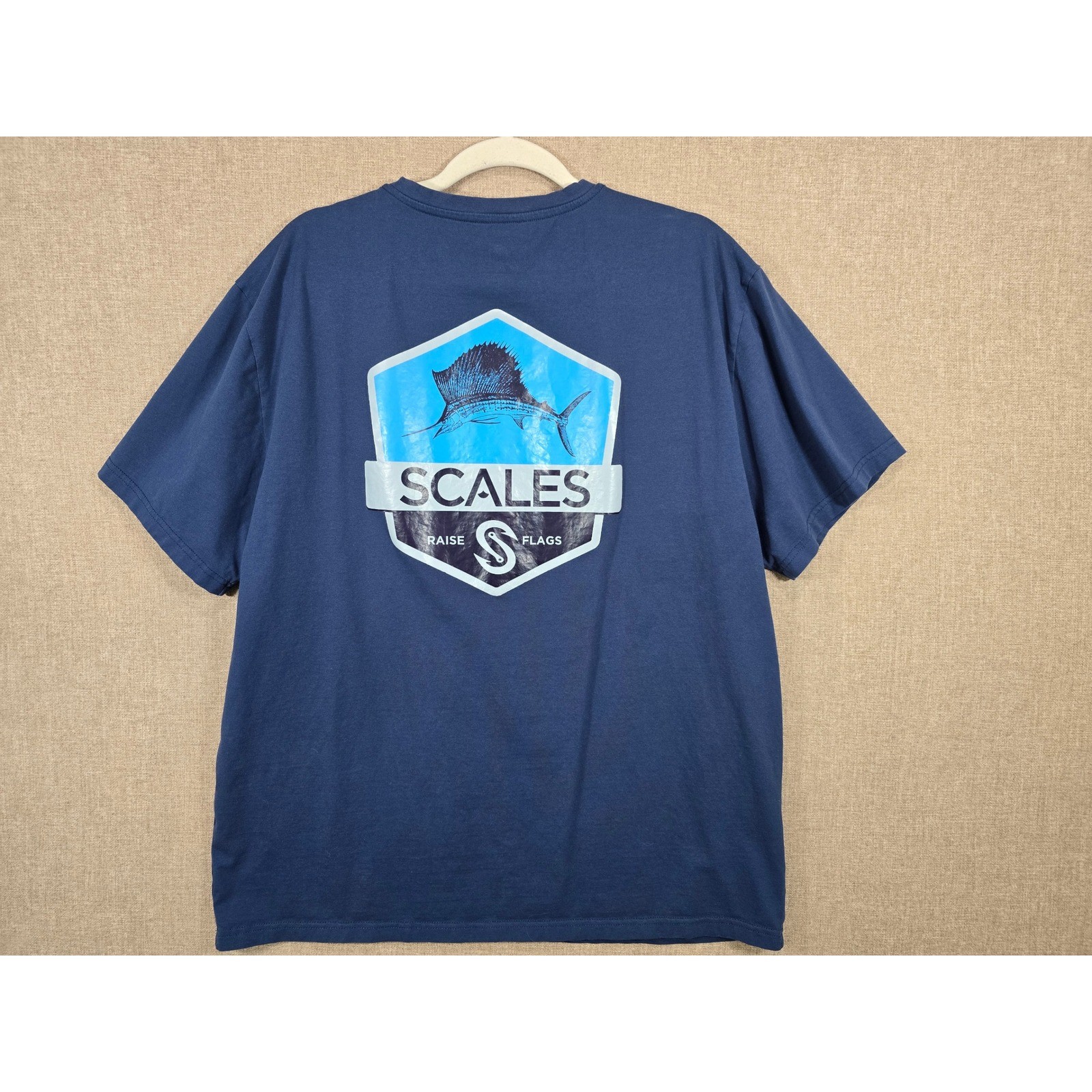 Scales Gear Mens 2XLNavy Blue Graphic Short Sleeve TShirt Cotton Spandex Stretch