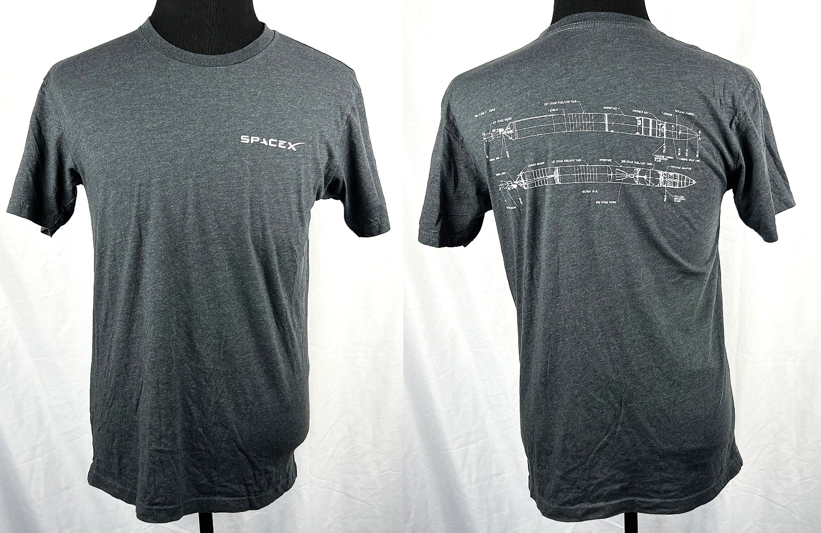 SpaceX Falcon 1 2008 Blueprint Dark Gray S/S T-Shirt M