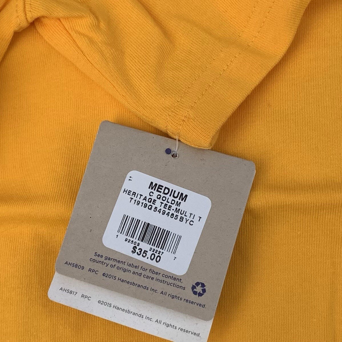 Champion T-Shirt Script Logo Embroidered Spell Out | Yellow — Men’s Size Medium