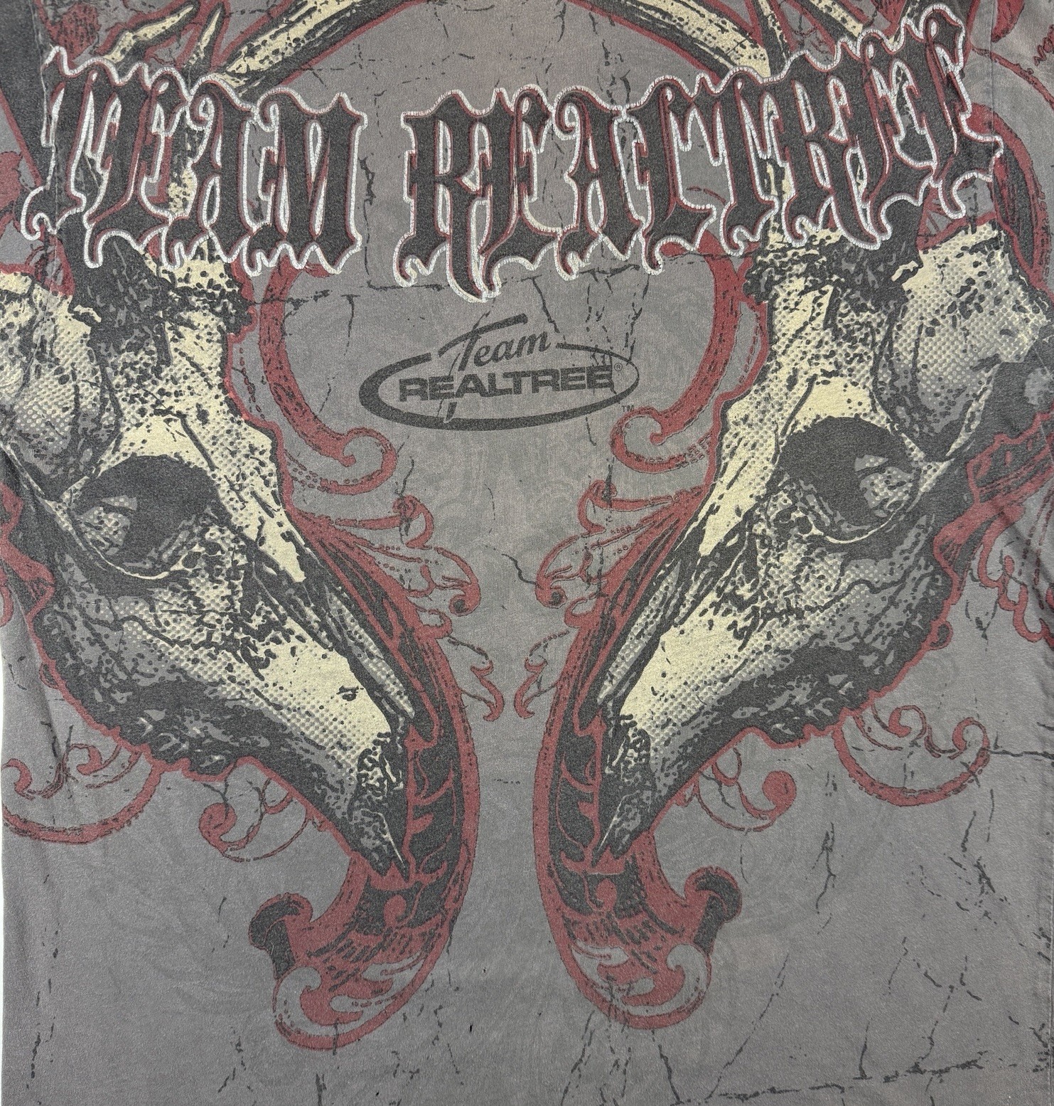 Y2K Team Realtree T Shirt Mens XL AOP Skull Antler All Over Print Gray *See Pics